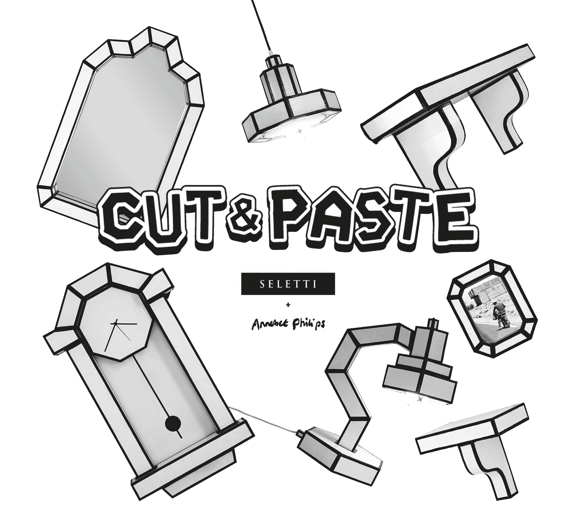 Żyrandol CUT 'N PASTE biały z czarną obramówką Seletti Eye on Design