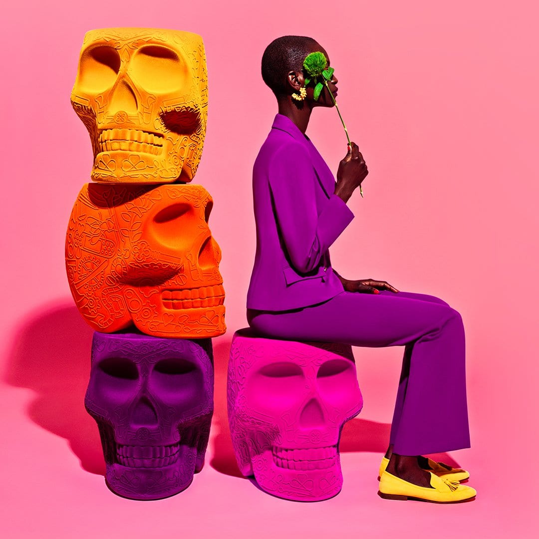 Stołek i stolik boczny MEXICO VELVET żółty BRAK U PRODUCENTA Qeeboo Eye on Design