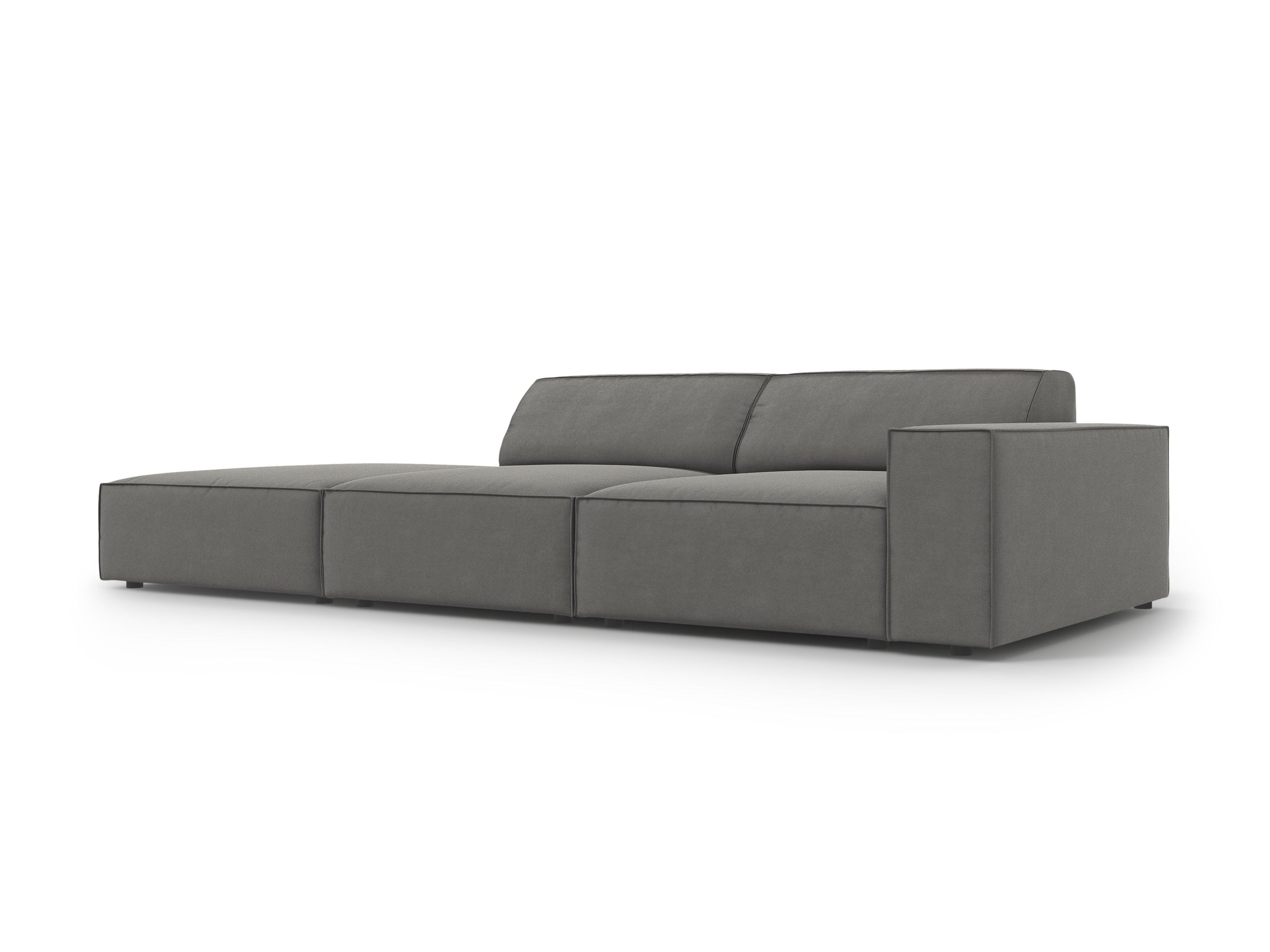 Sofa aksamitna lewostronna 3-osobowa JODIE jasnoszary do salonu – Micadoni
