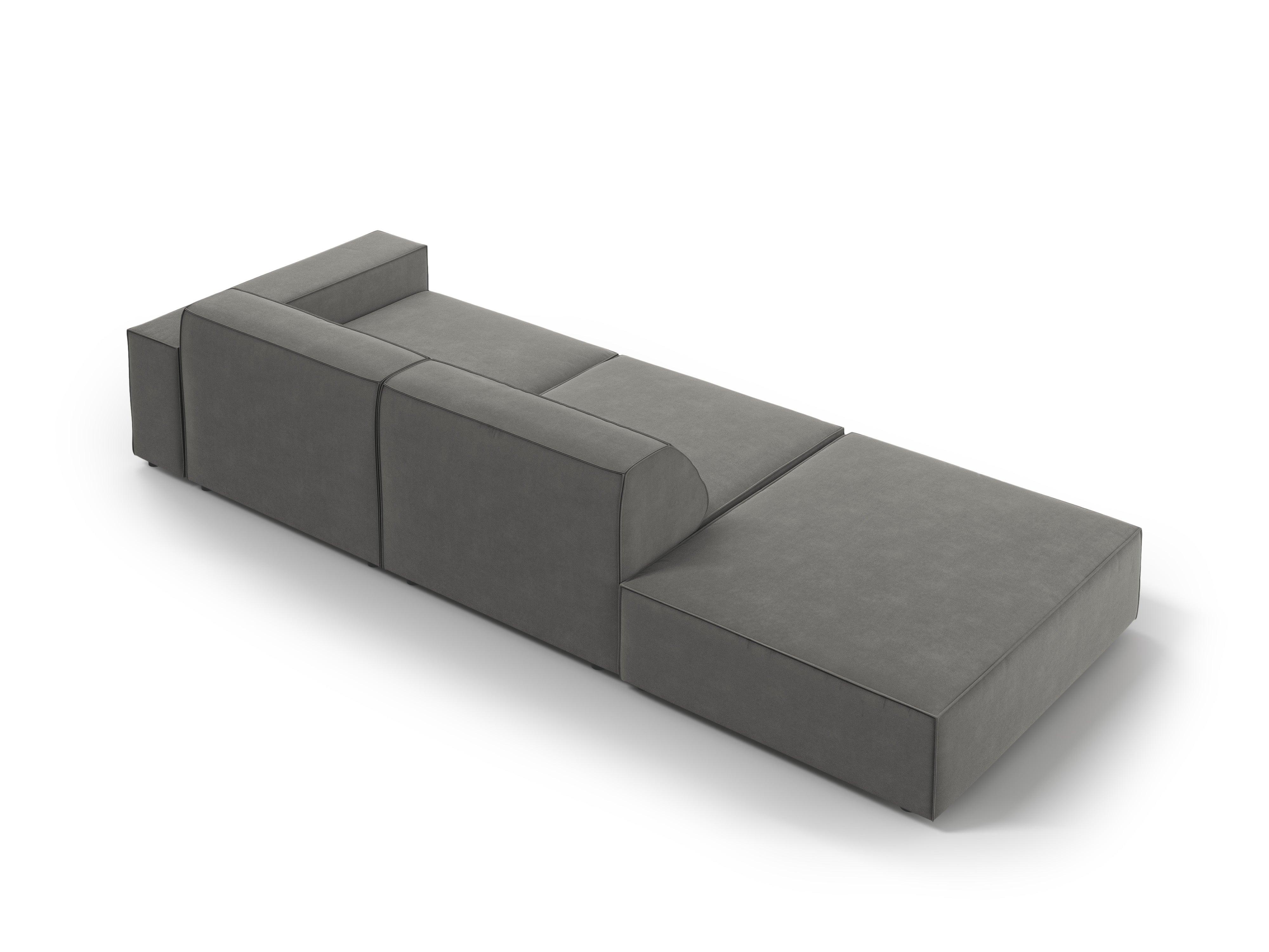 Sofa aksamitna lewostronna 3-osobowa JODIE jasnoszary – styl minimalistyczny