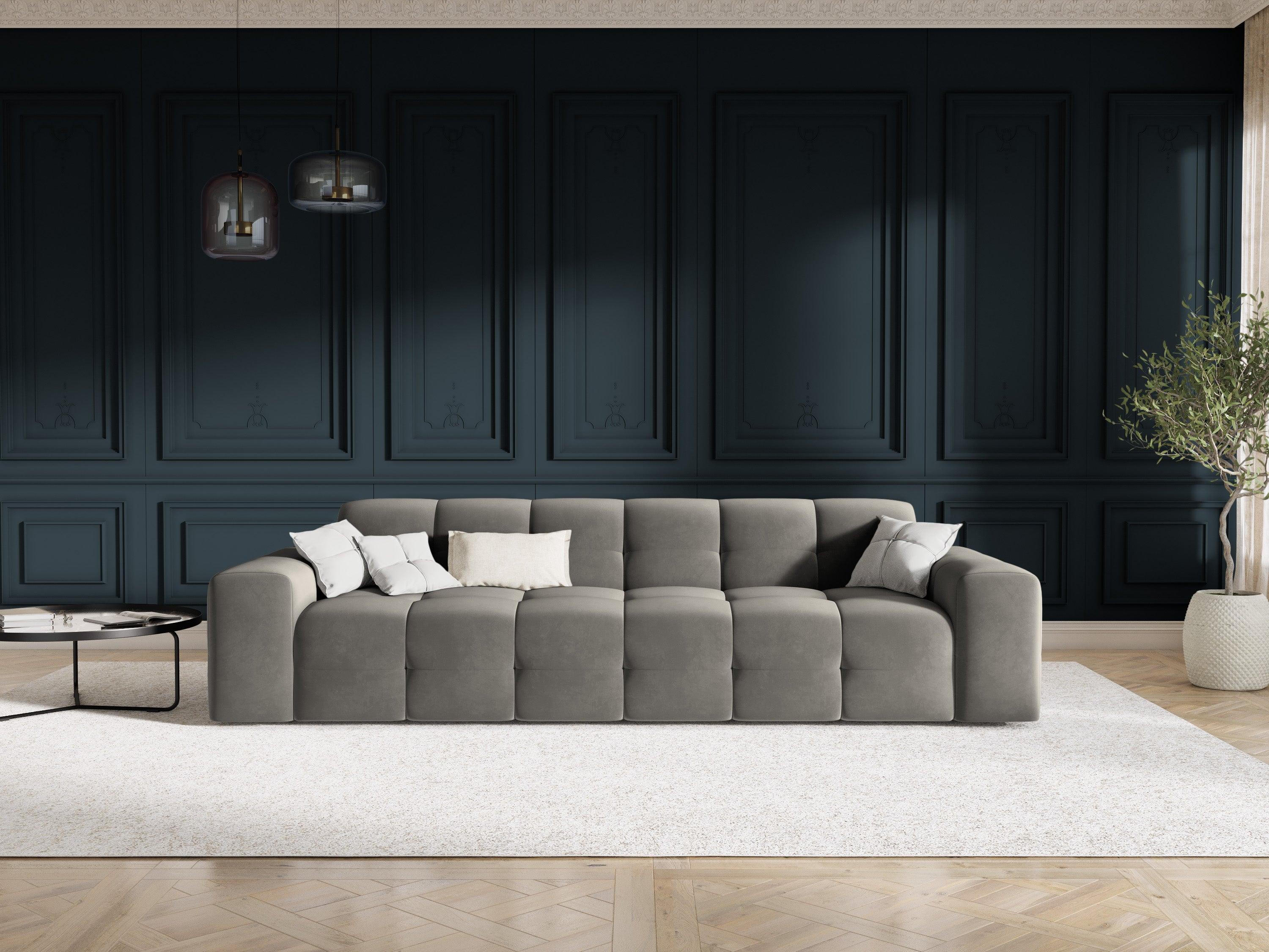 Sofa aksamitna 4-osobowa KENDAL szary do salonu