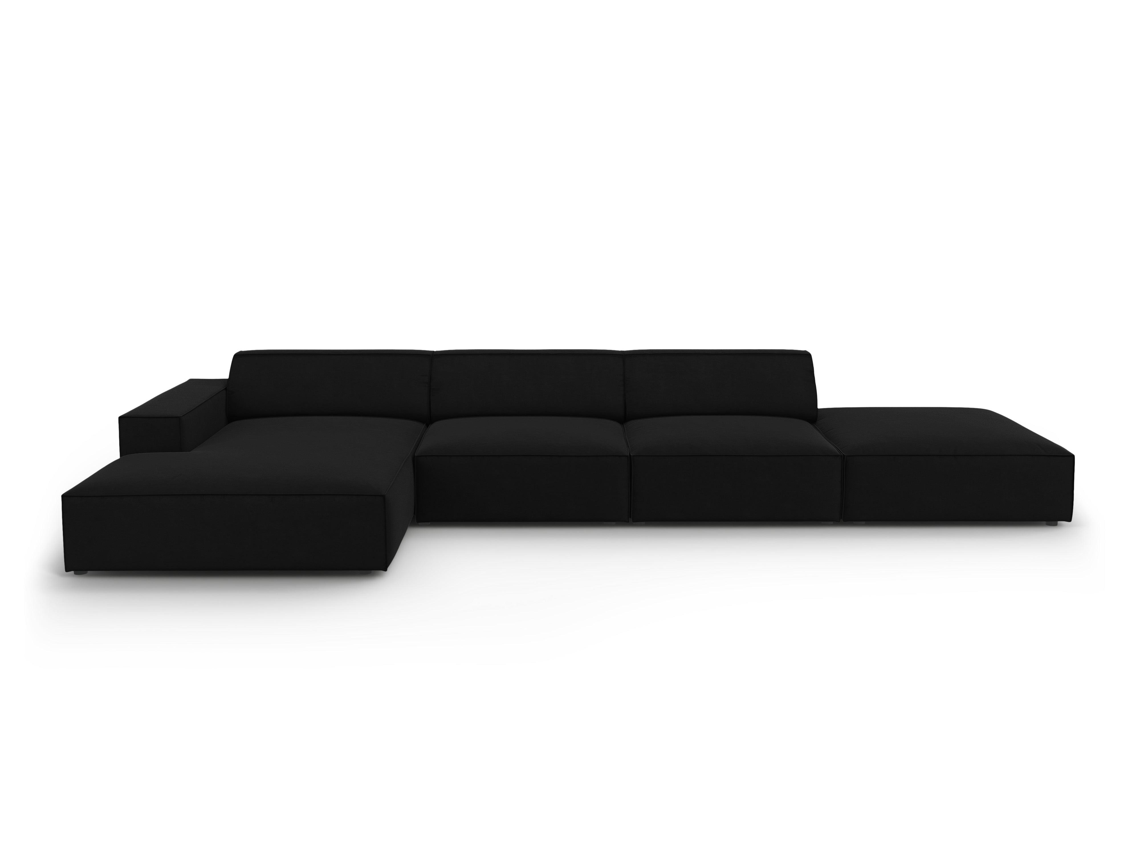 Narożnik aksamitny lewostronny 5-osobowy JODIE czarny – sofa narożna