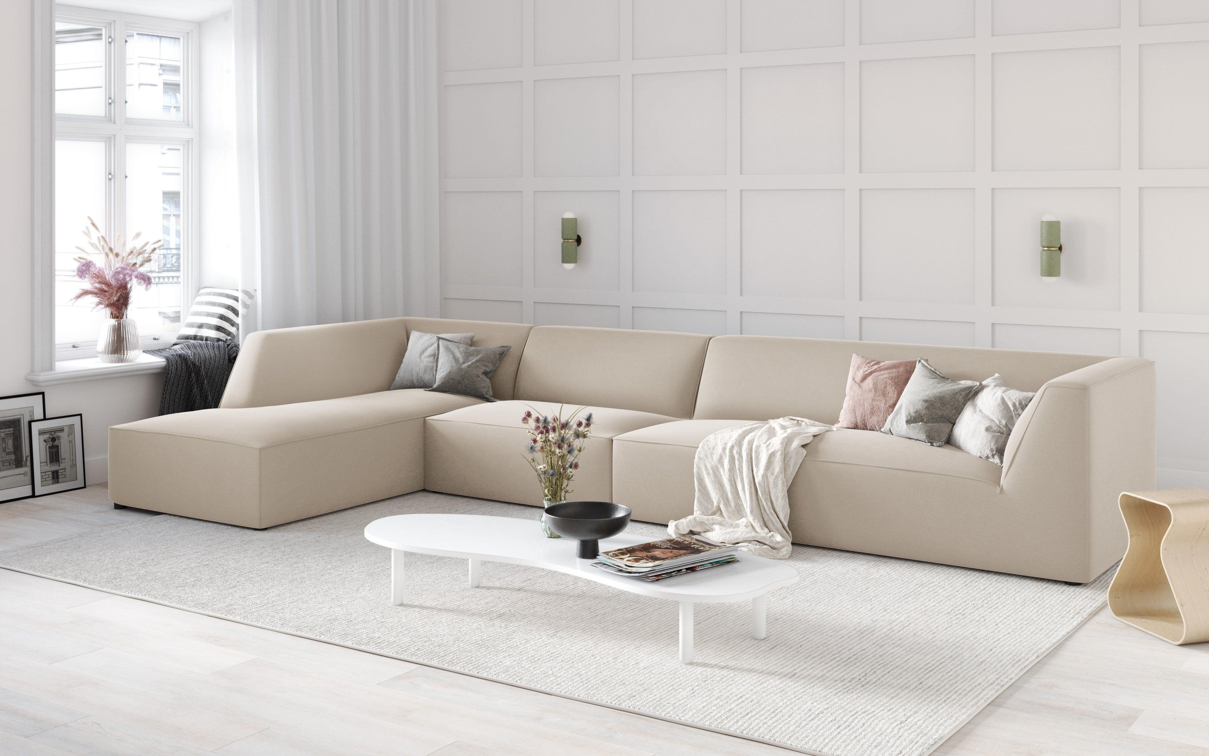 Narożnik aksamitny 5-osobowy lewostronny RUBY beżowy Micadoni Eye on Design