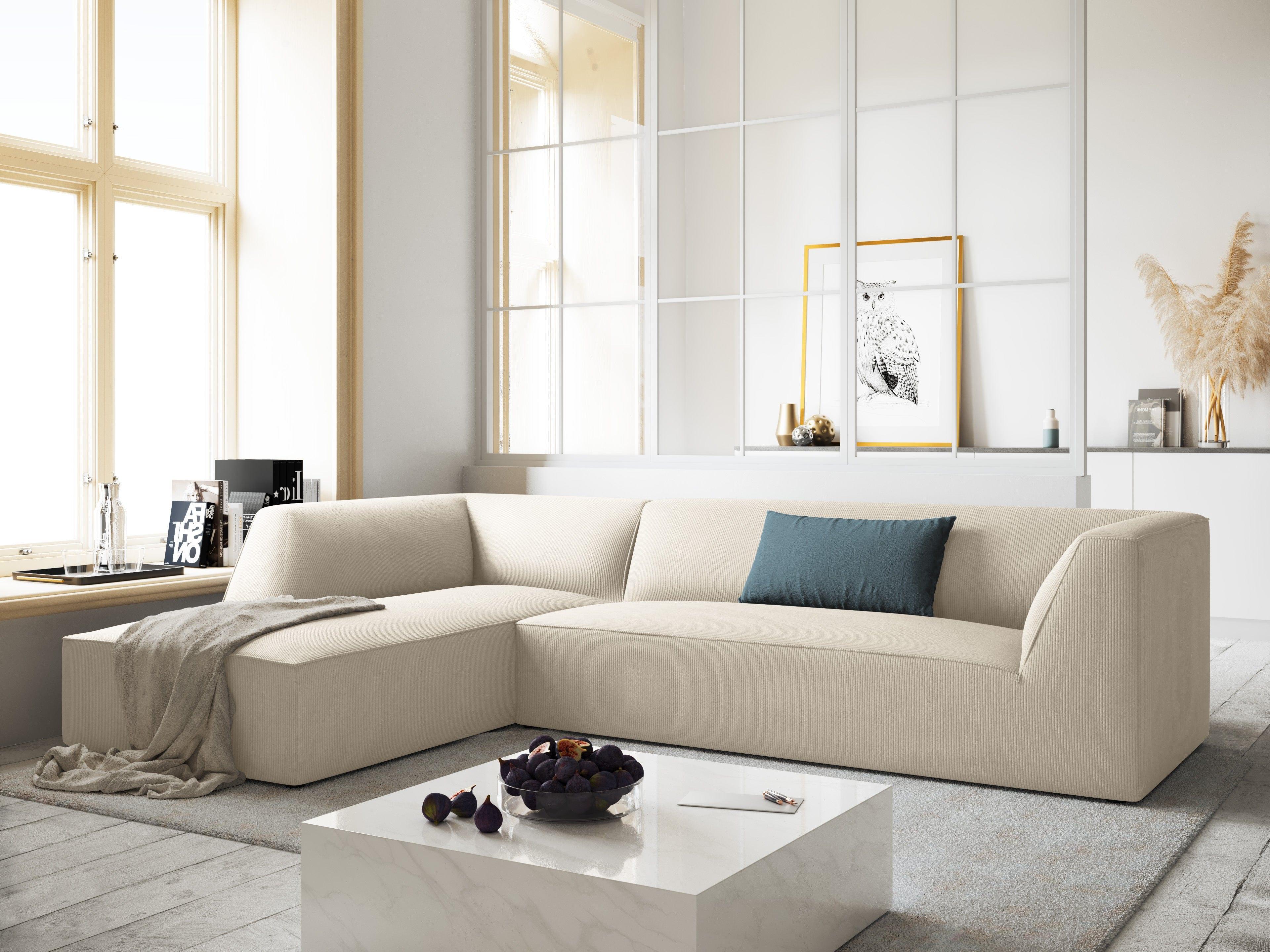 Narożnik sztruksowy 4-osobowy lewostronny RUBY beżowy Micadoni Eye on Design