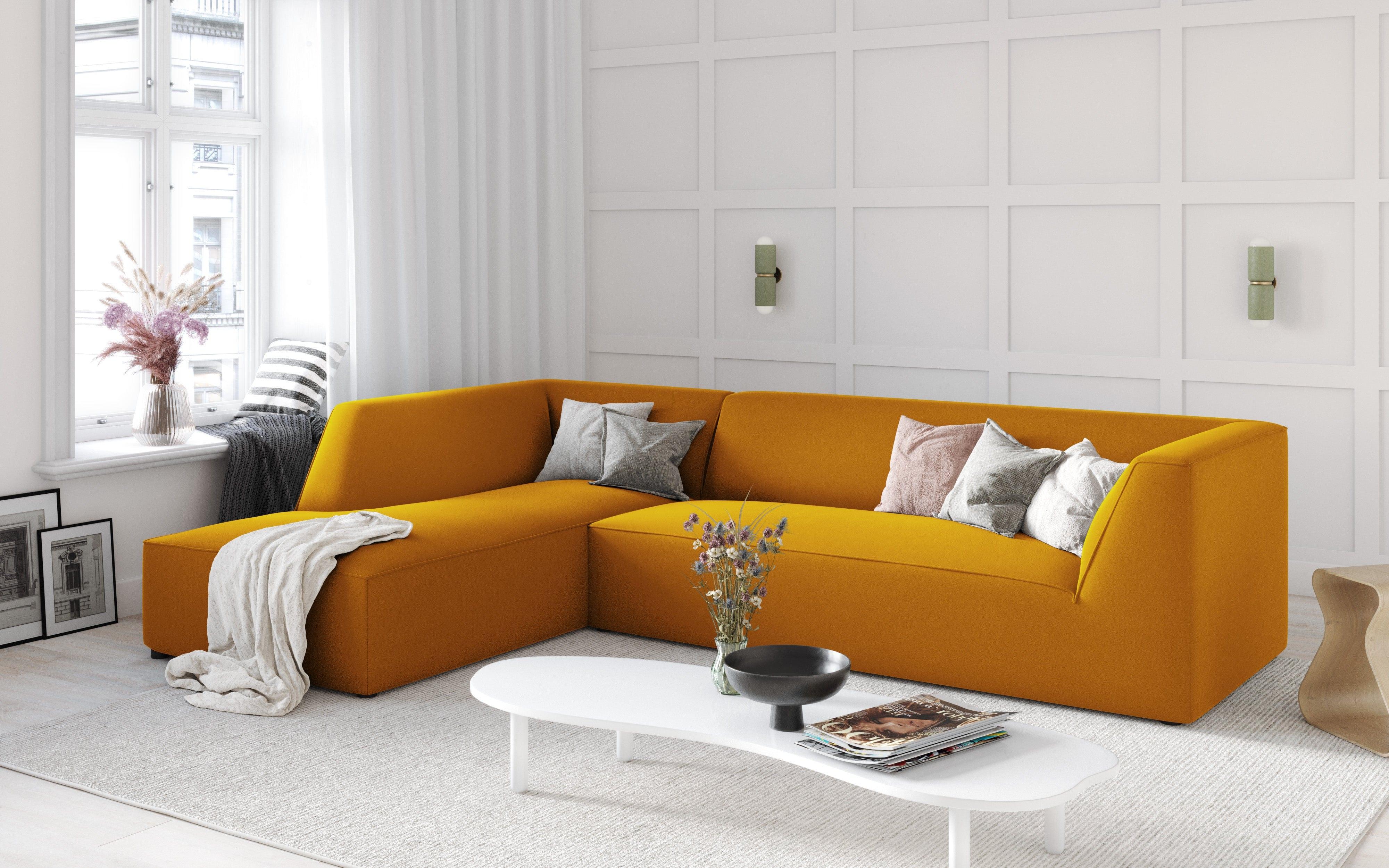 Narożnik aksamitny 4-osobowy lewostronny RUBY żółty Micadoni Eye on Design