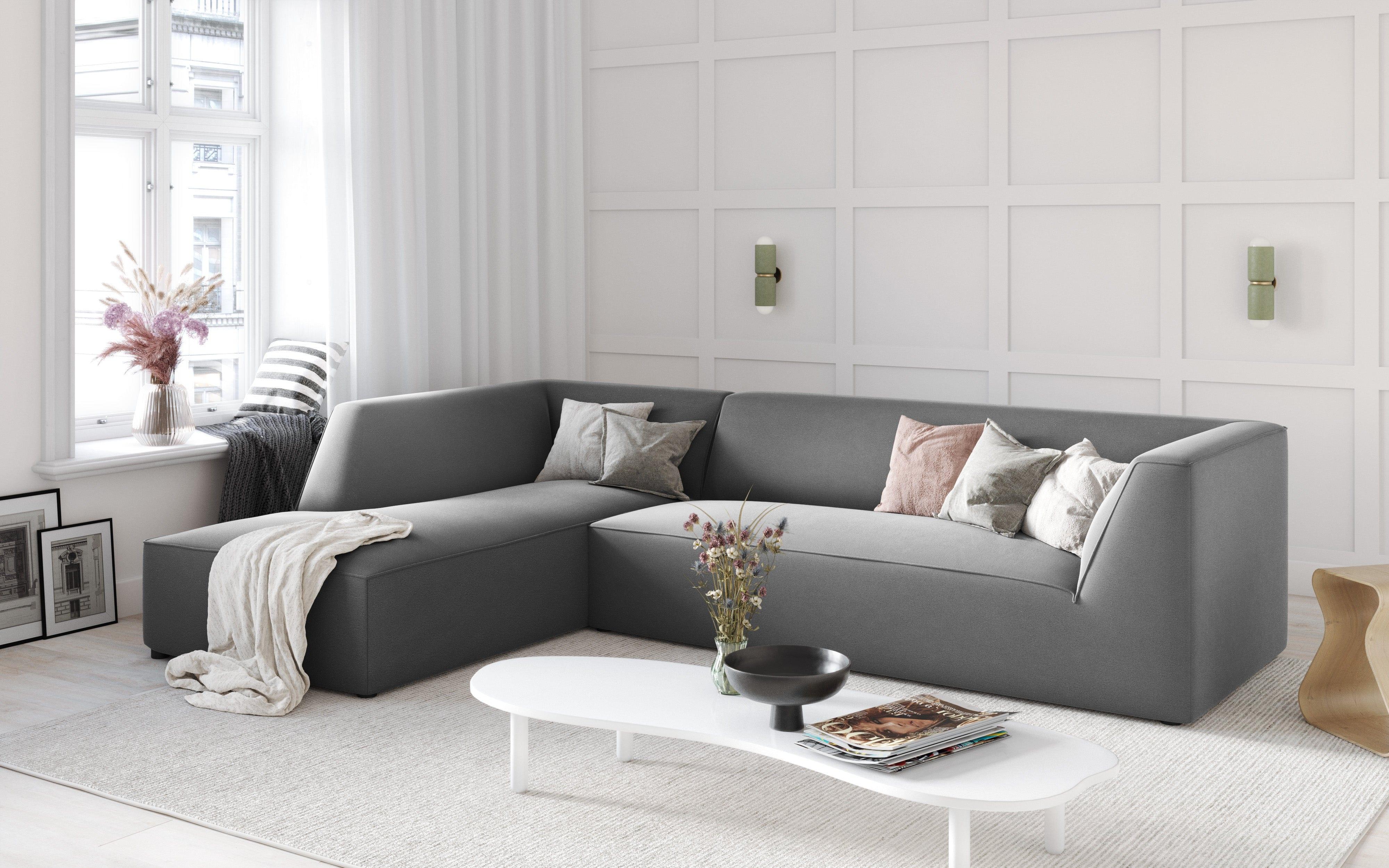 Narożnik aksamitny 4-osobowy lewostronny RUBY jasnoszary Micadoni Eye on Design