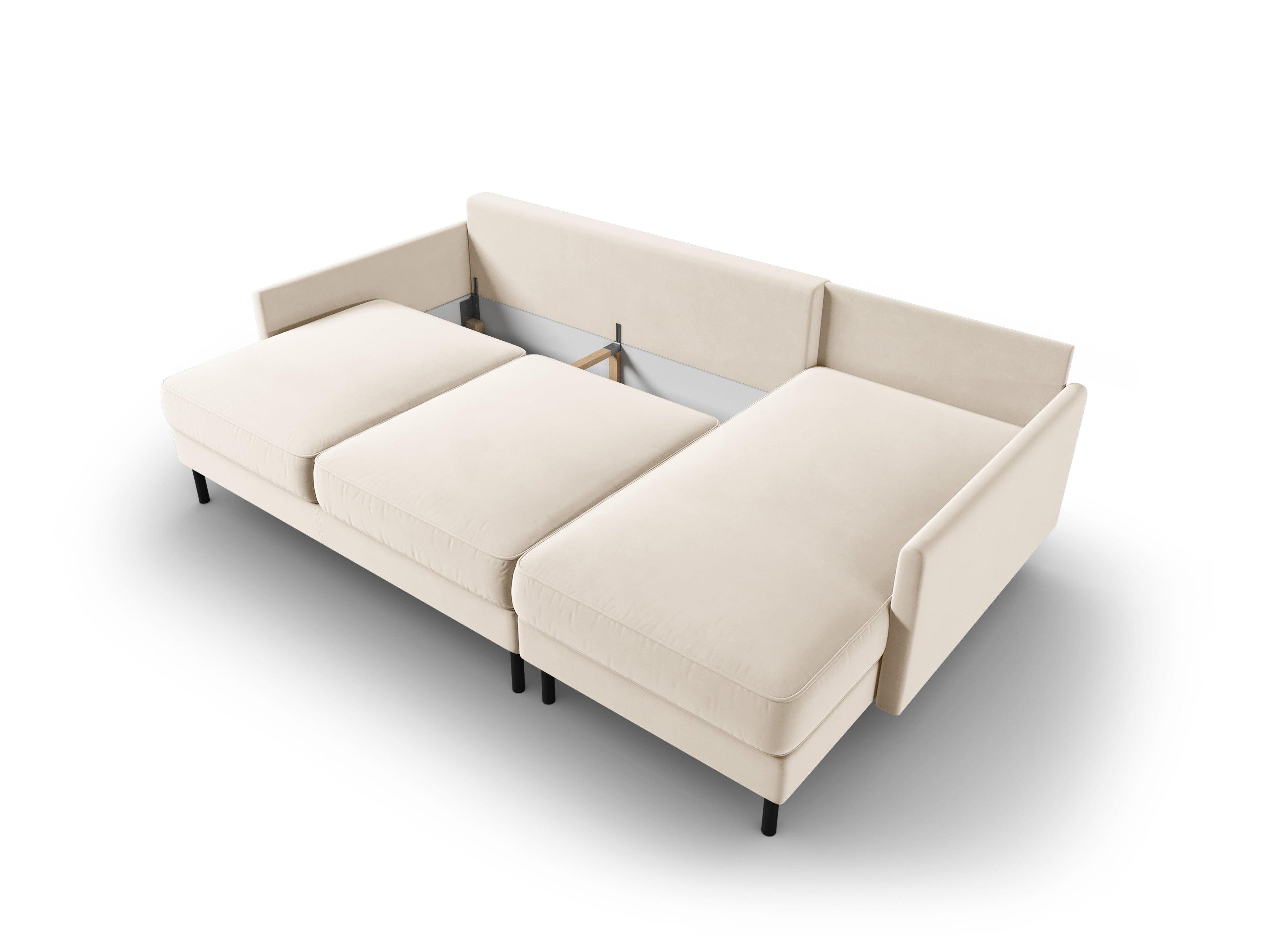 Narożnik aksamitny prawostronny z funkcją spania SCOTT jasnobeżowy Micadoni Eye on Design