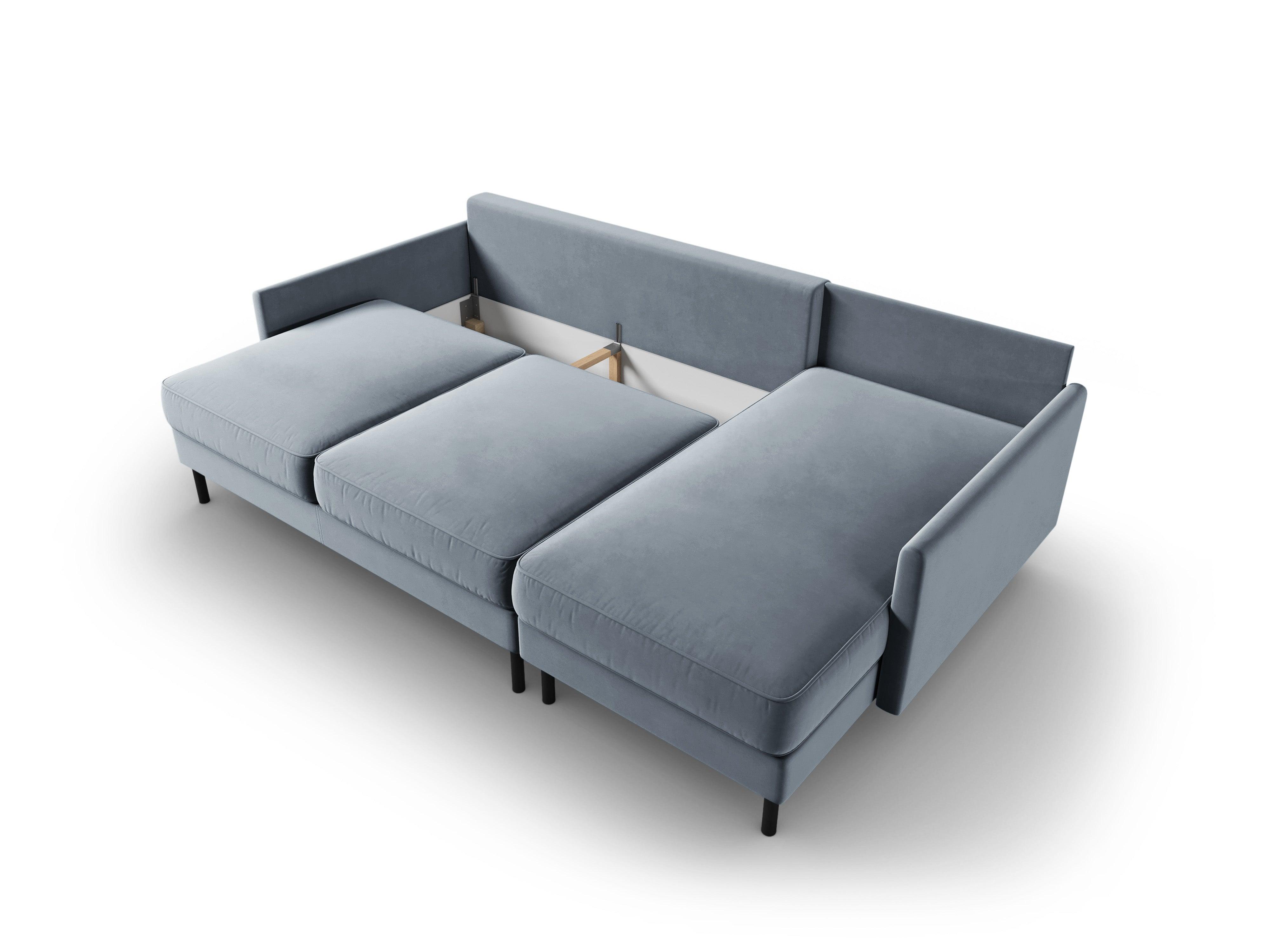 Narożnik aksamitny prawostronny z funkcją spania SCOTT jasnoniebieski Micadoni Eye on Design