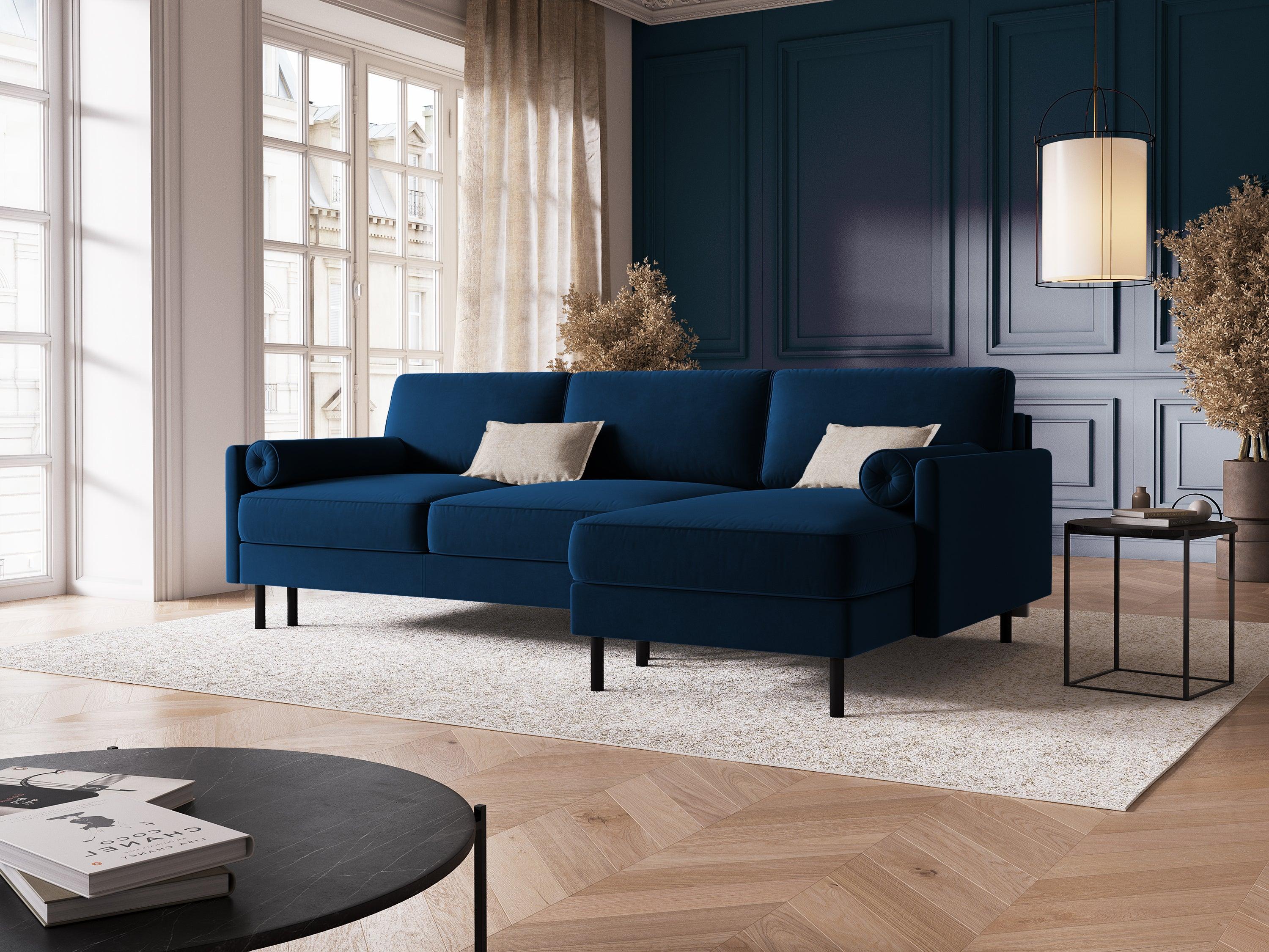 Narożnik aksamitny prawostronny z funkcją spania SCOTT granat królewski Micadoni Eye on Design