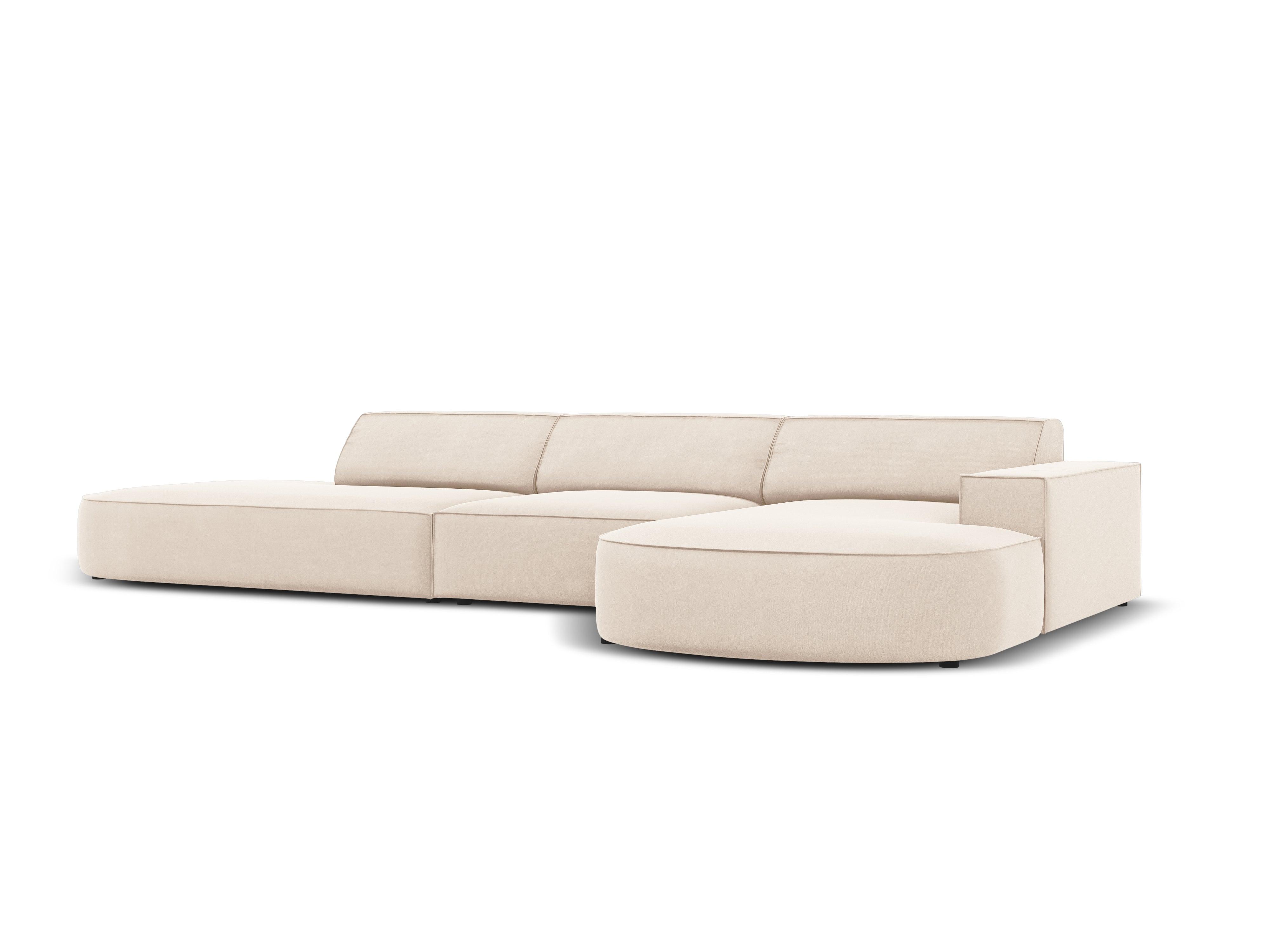 Narożnik aksamitny prawostronny 4-osobowy otwarty JODIE jasnobeżowy Micadoni Eye on Design