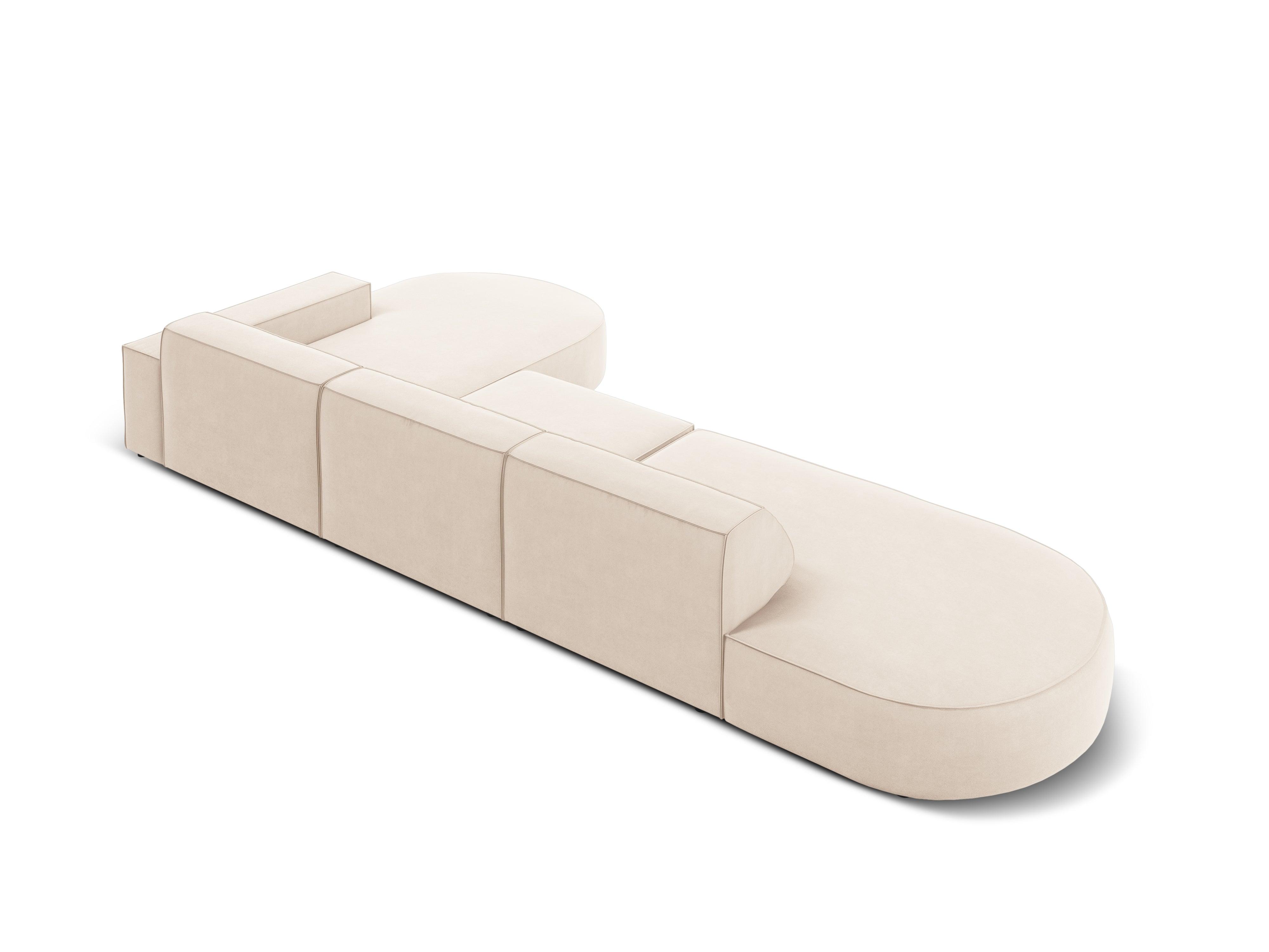 Narożnik aksamitny prawostronny 4-osobowy otwarty JODIE jasnobeżowy Micadoni Eye on Design