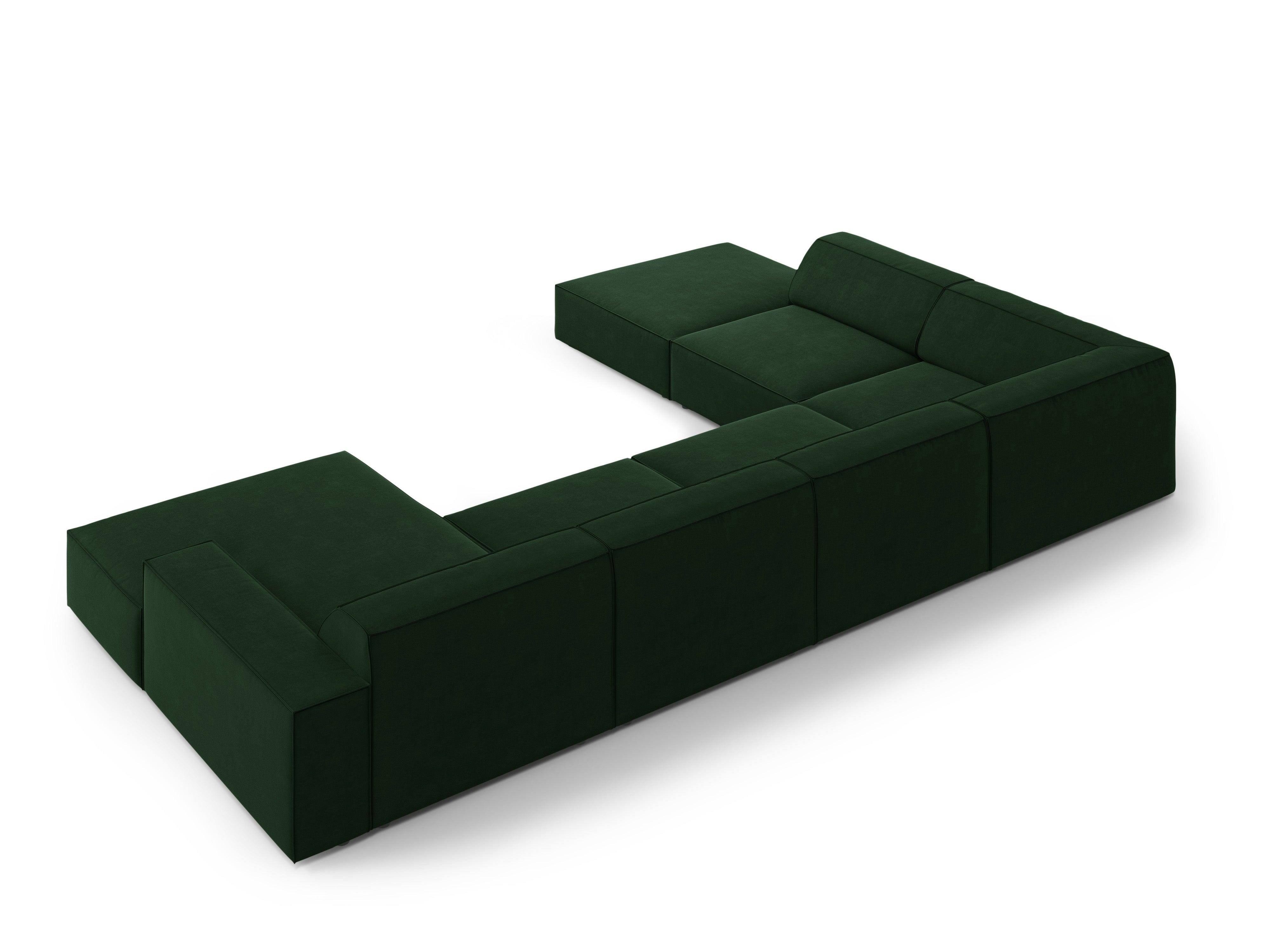 Sofa panoramiczna aksamitna lewostronna JODIE butelkowa zieleń do salonu – Micadoni