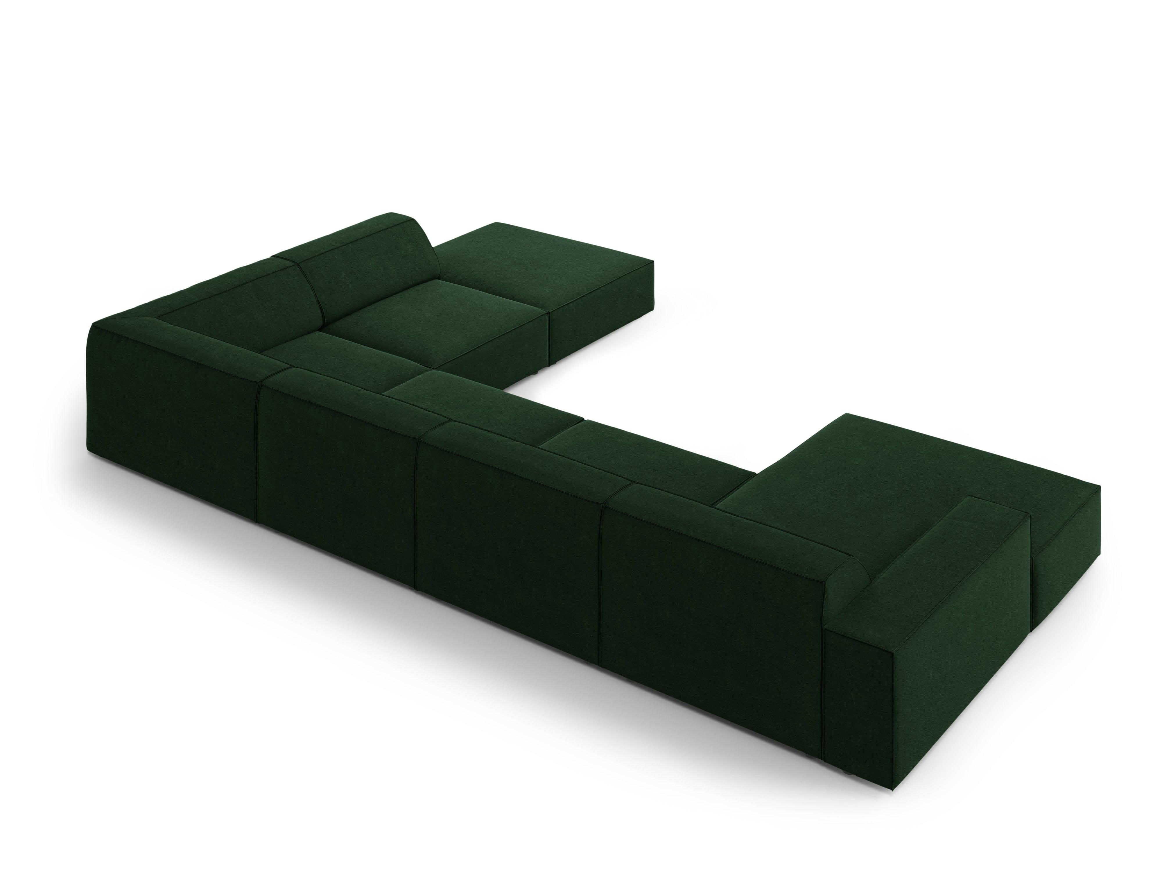 Sofa panoramiczna aksamitna prawostronna JODIE butelkowa zieleń Micadoni Eye on Design