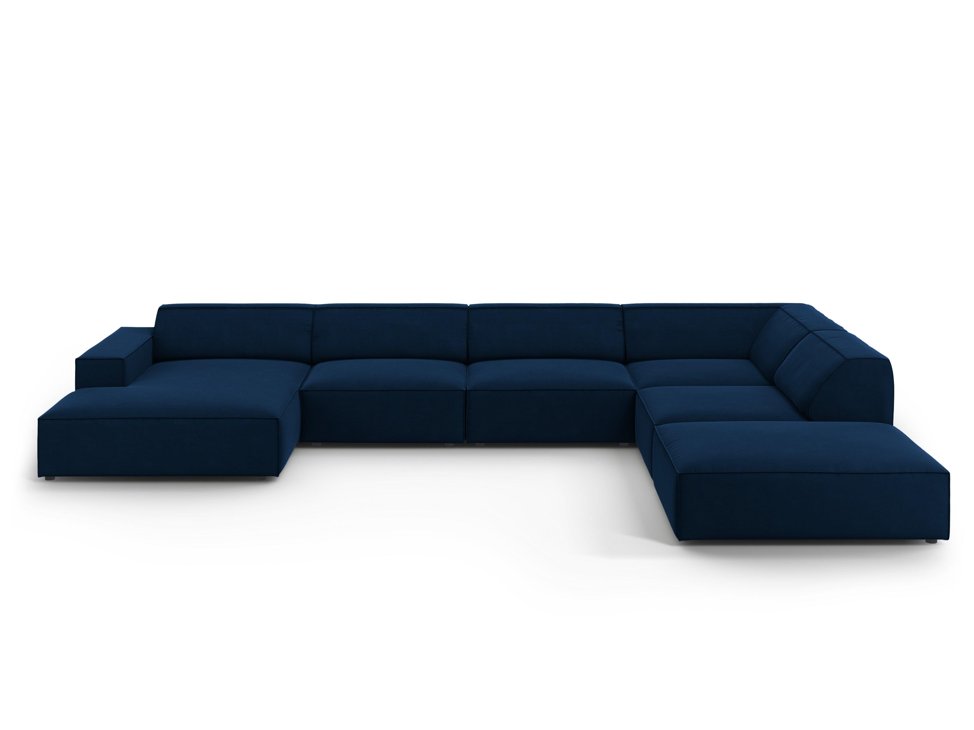 Sofa panoramiczna aksamitna prawostronna JODIE granat królewski – Micadoni