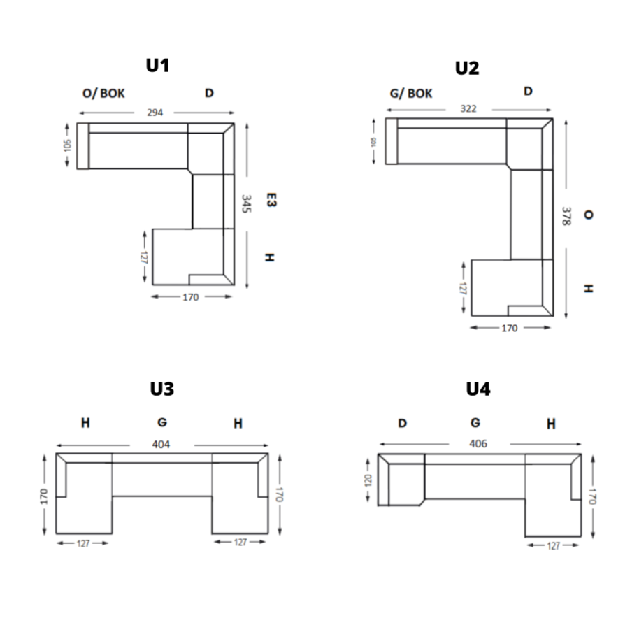 Narożnik w kształcie U MICHELLE - rozmiar i kolor do wyboru Nordic Line Eye on Design