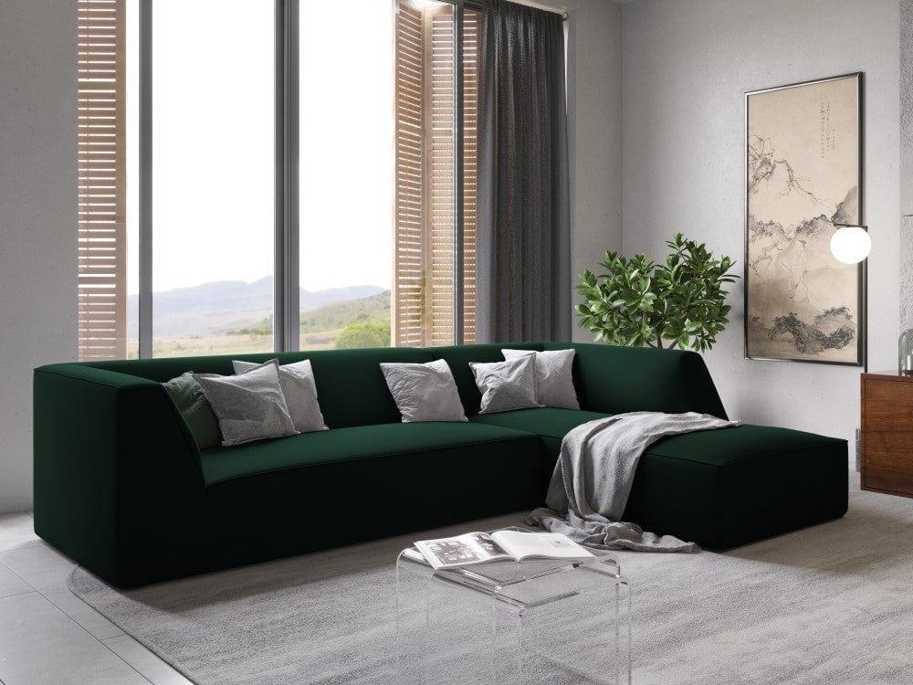 Narożnik aksamitny 4-osobowy prawostronny RUBY butelkowa zieleń Micadoni Eye on Design