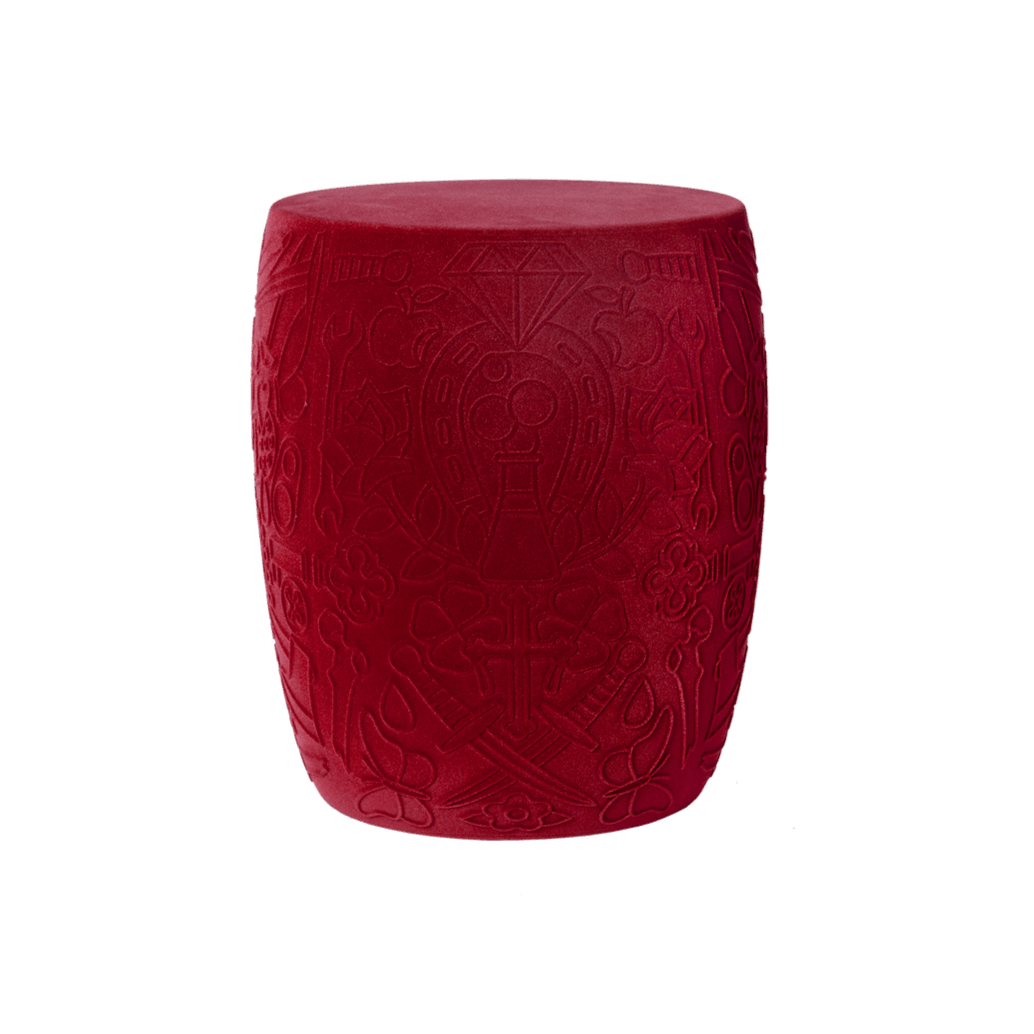 Stołek i stolik boczny MEXICO VELVET czerwony Qeeboo Eye on Design