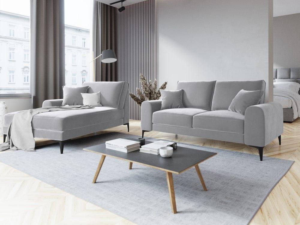 Szezlong aksamitny lewostronny MADARA srebrny z czarną podstawą Mazzini Sofas Eye on Design