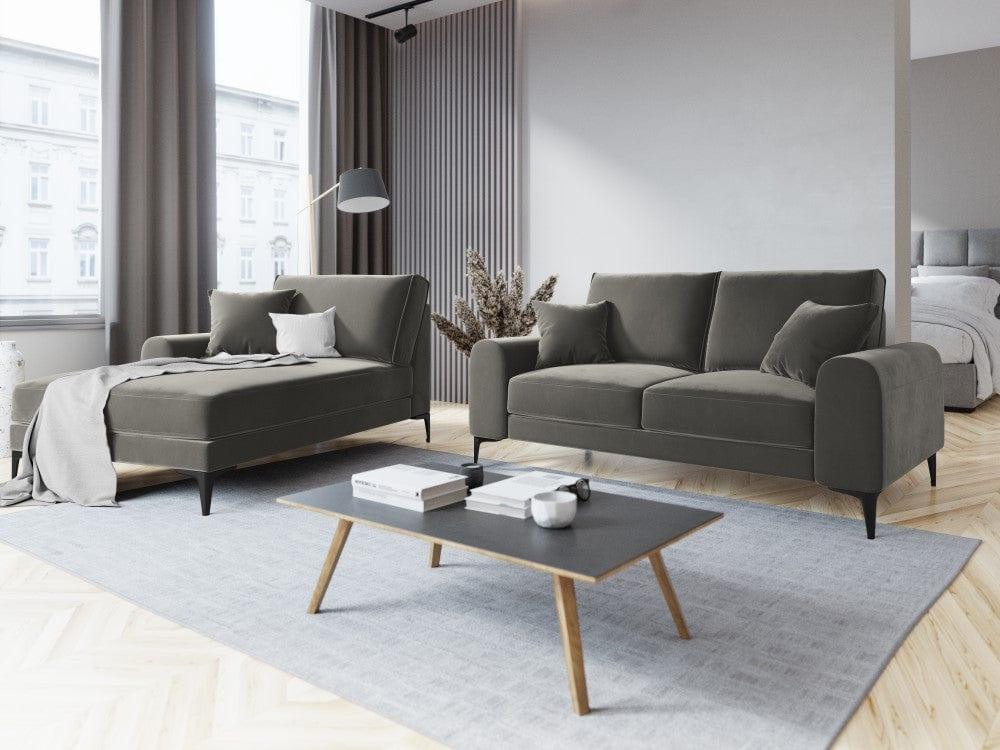 Szezlong aksamitny lewostronny MADARA szary z czarną podstawą Mazzini Sofas Eye on Design