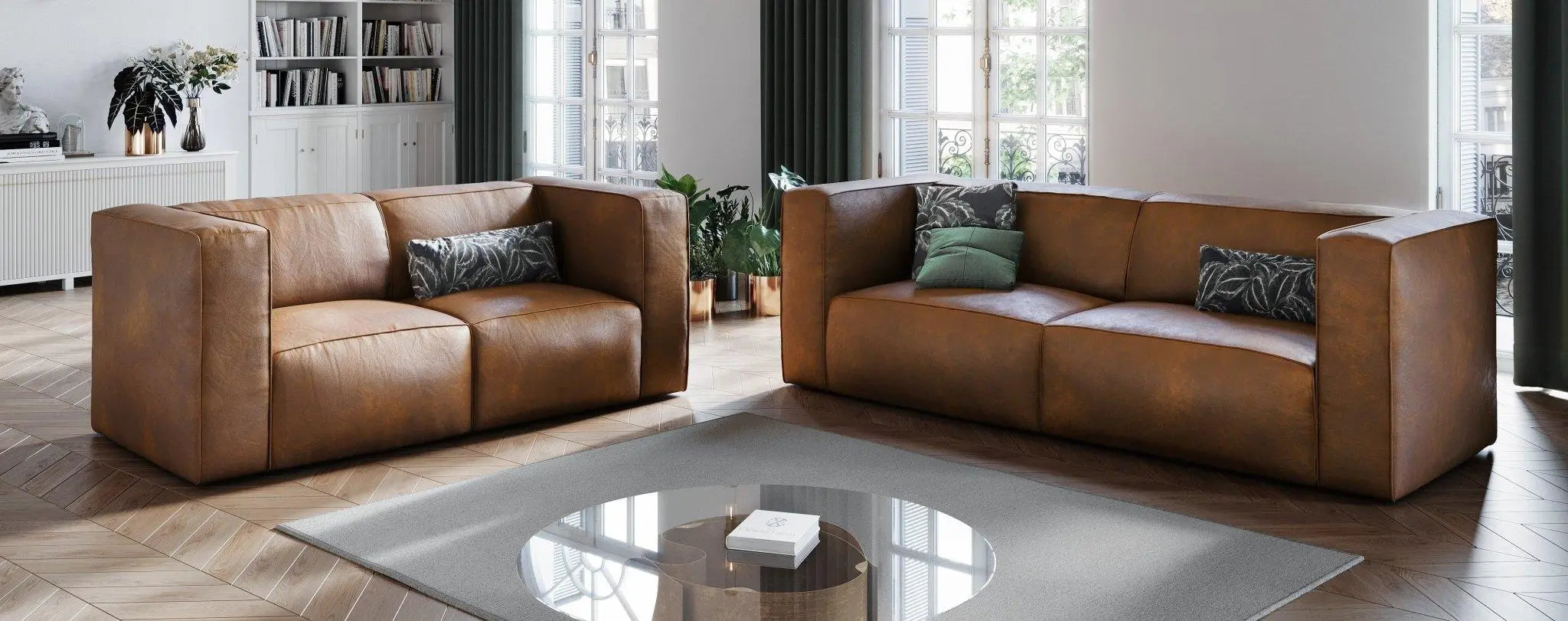 Sofy 3-osobowe w eleganckiej aranżacji salonu