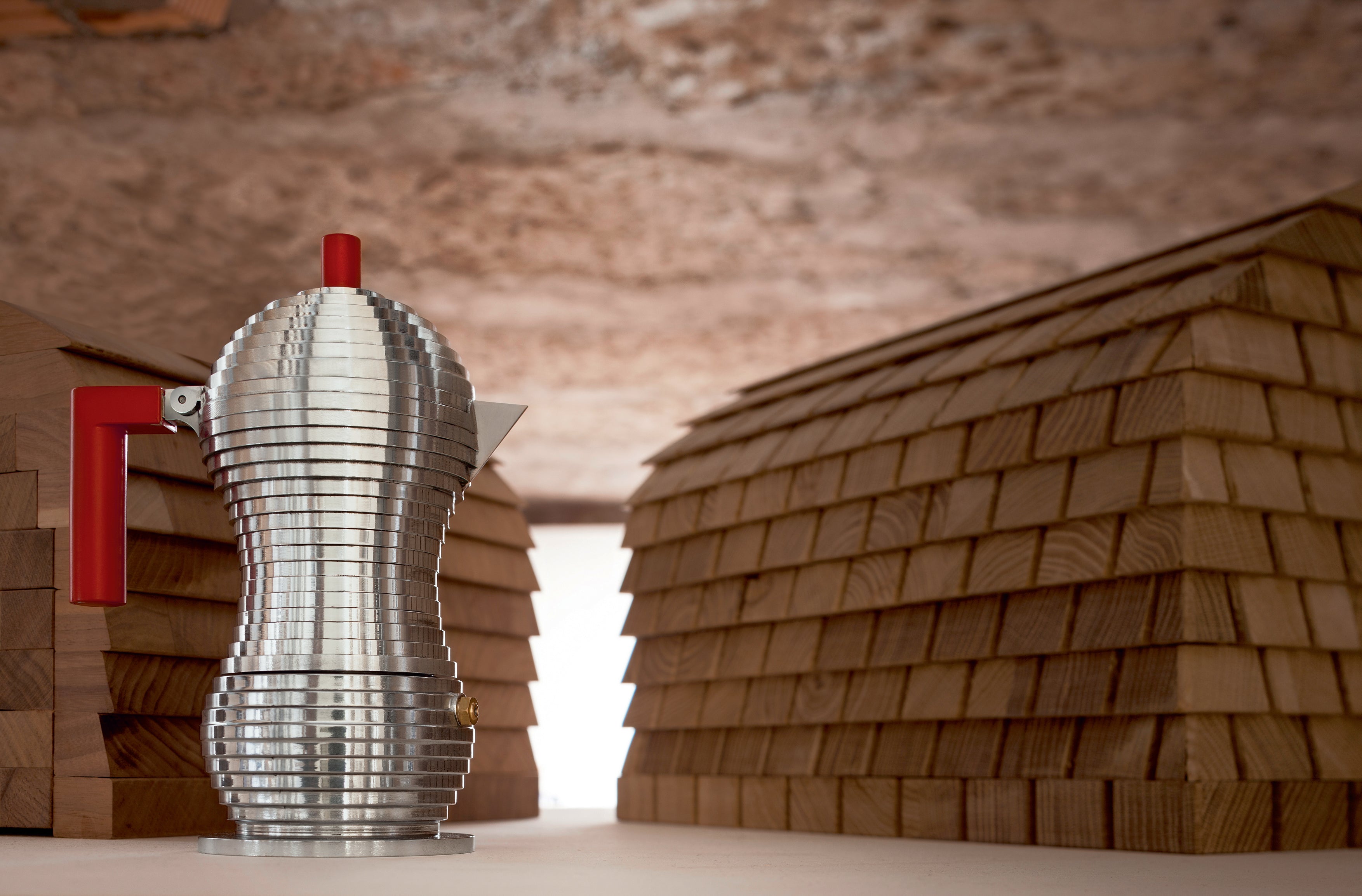 Inductiekoffiepot PULCINA zilver met rood