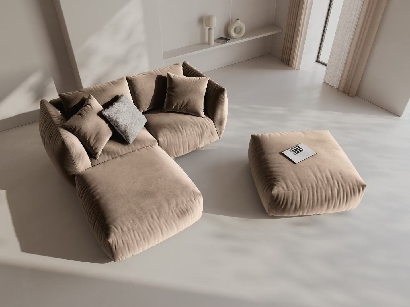 Modulares Samtsofa CHRIS - linkes Element in Hellbraun