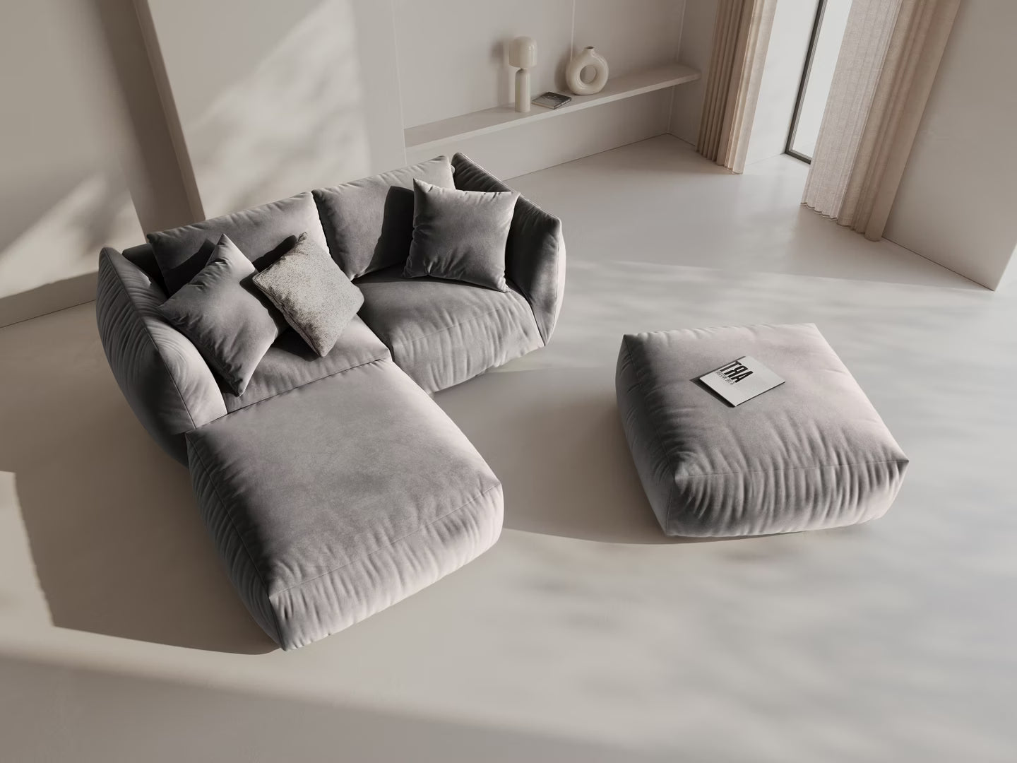 Modulares Samtsofa CHRIS - breites rechte Element in Grau