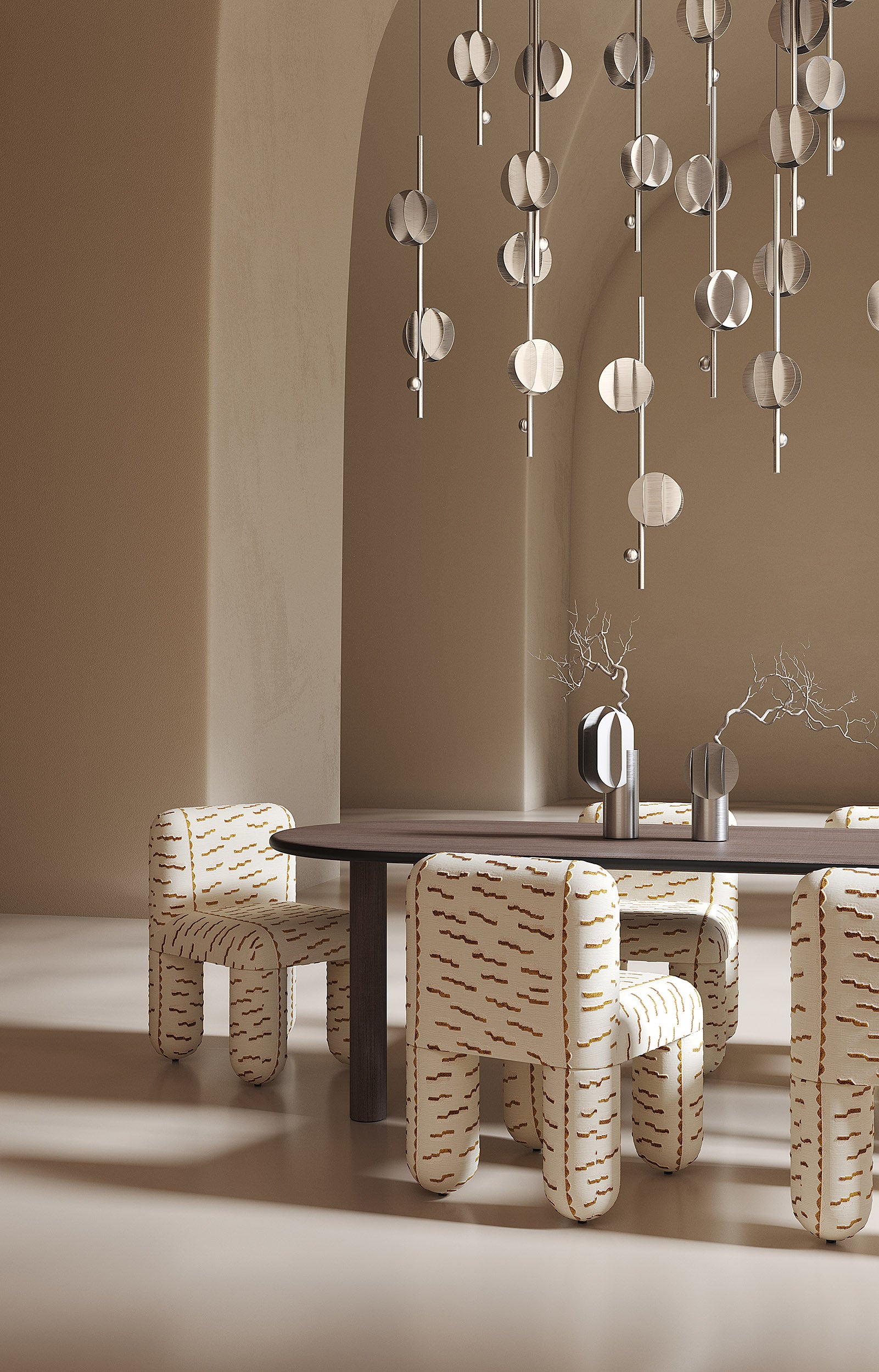 Stoel HELLO zandbeige met bruine patroon