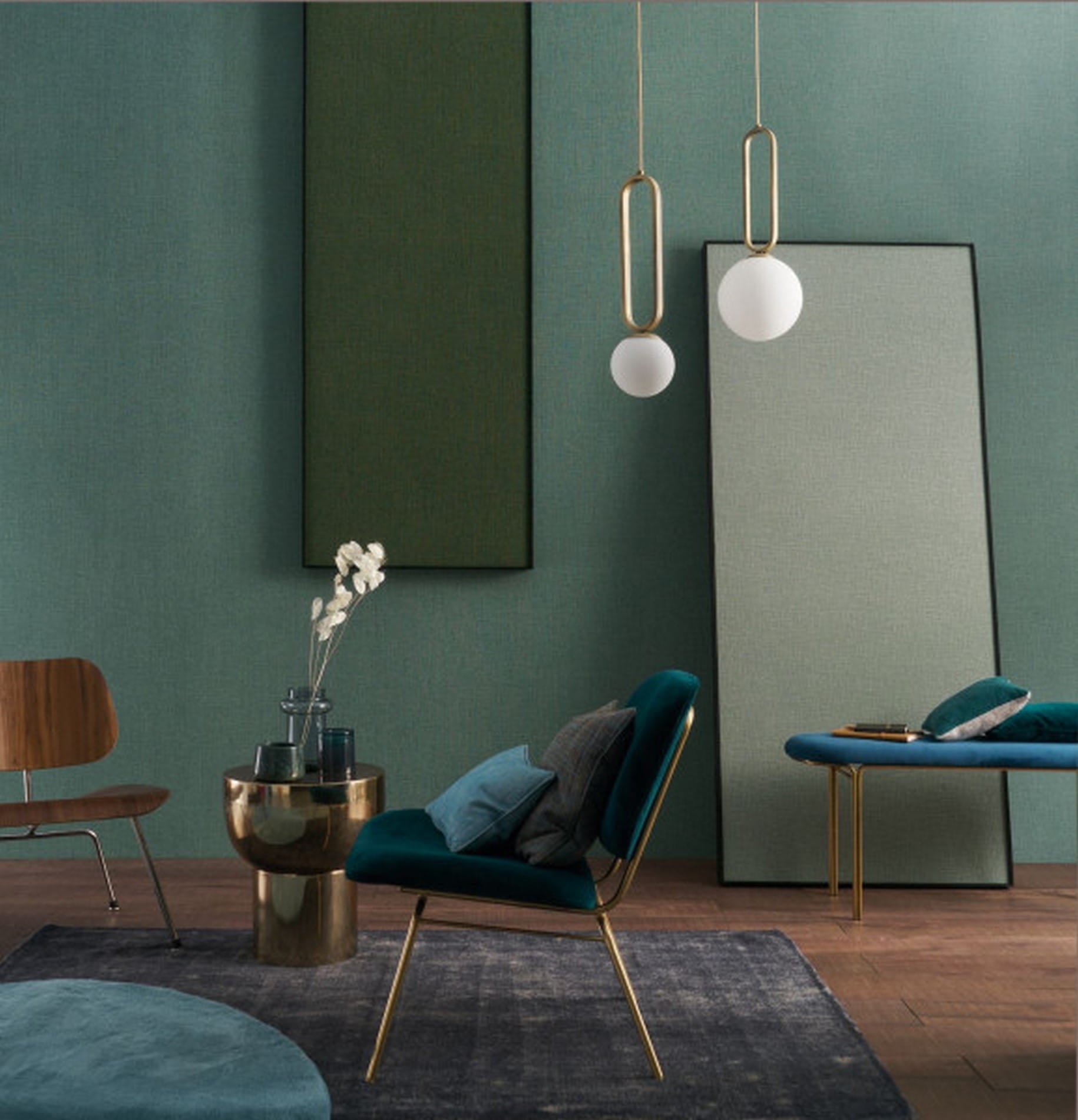 Structural wallpaper imitating woven canvas FILIN - BLEU HORIZON blue