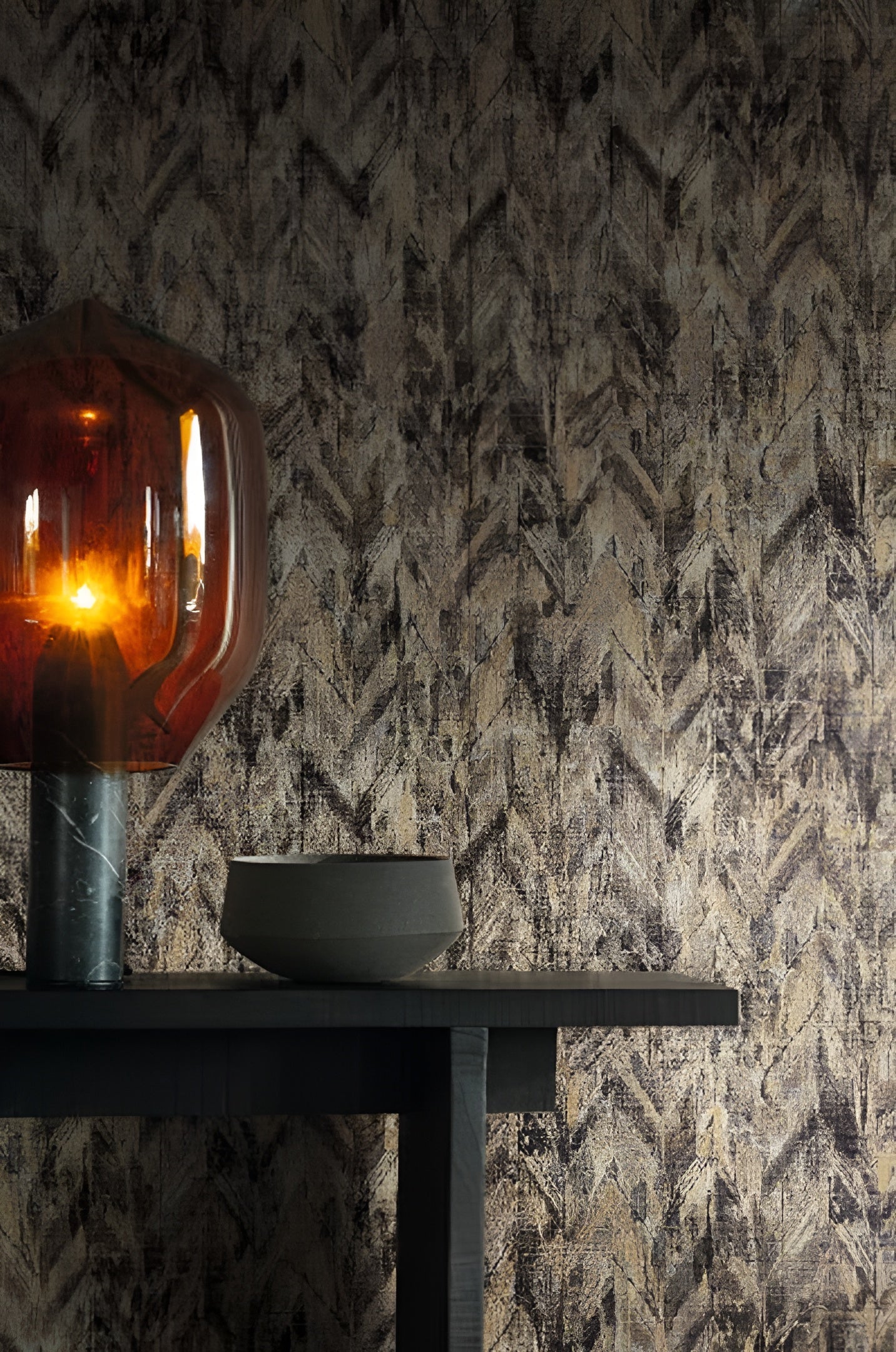 Textile structural jacquard wallpaper with abstract pattern ARAPAHO - SABLE ENCRE brown with beige