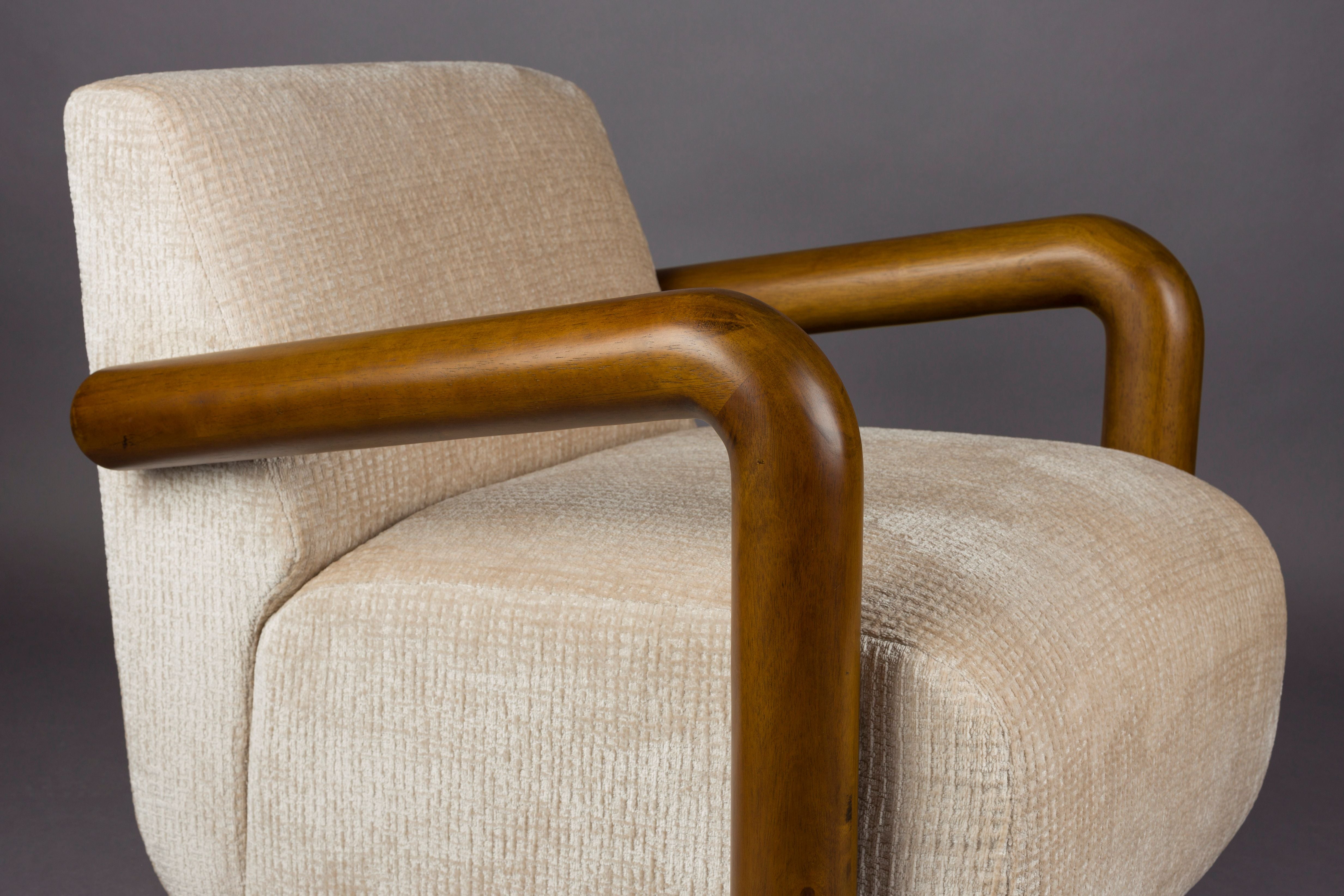 Beige fauteuil ROBINSON met houten basis