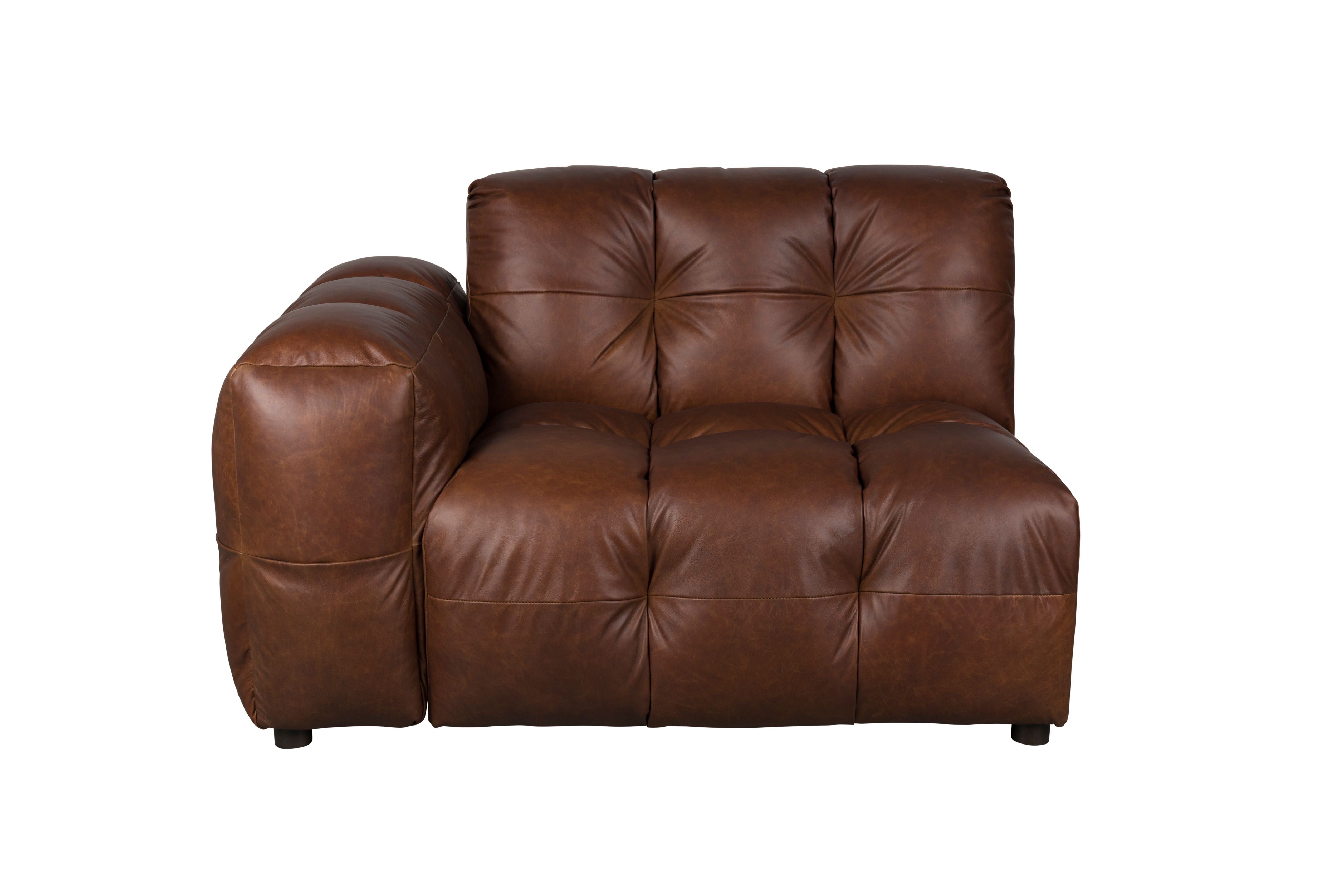 Modulares Sofa HACKMAN - linkes Endelement aus schokoladenbraunem Leder