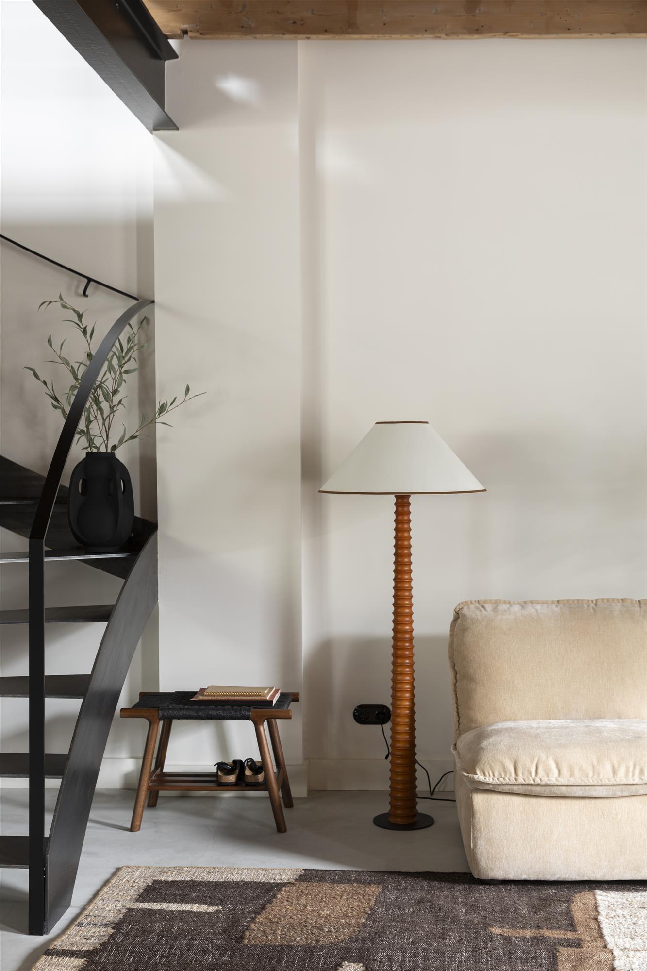 Vloerlamp HORACE eikenhout met katoenen kap