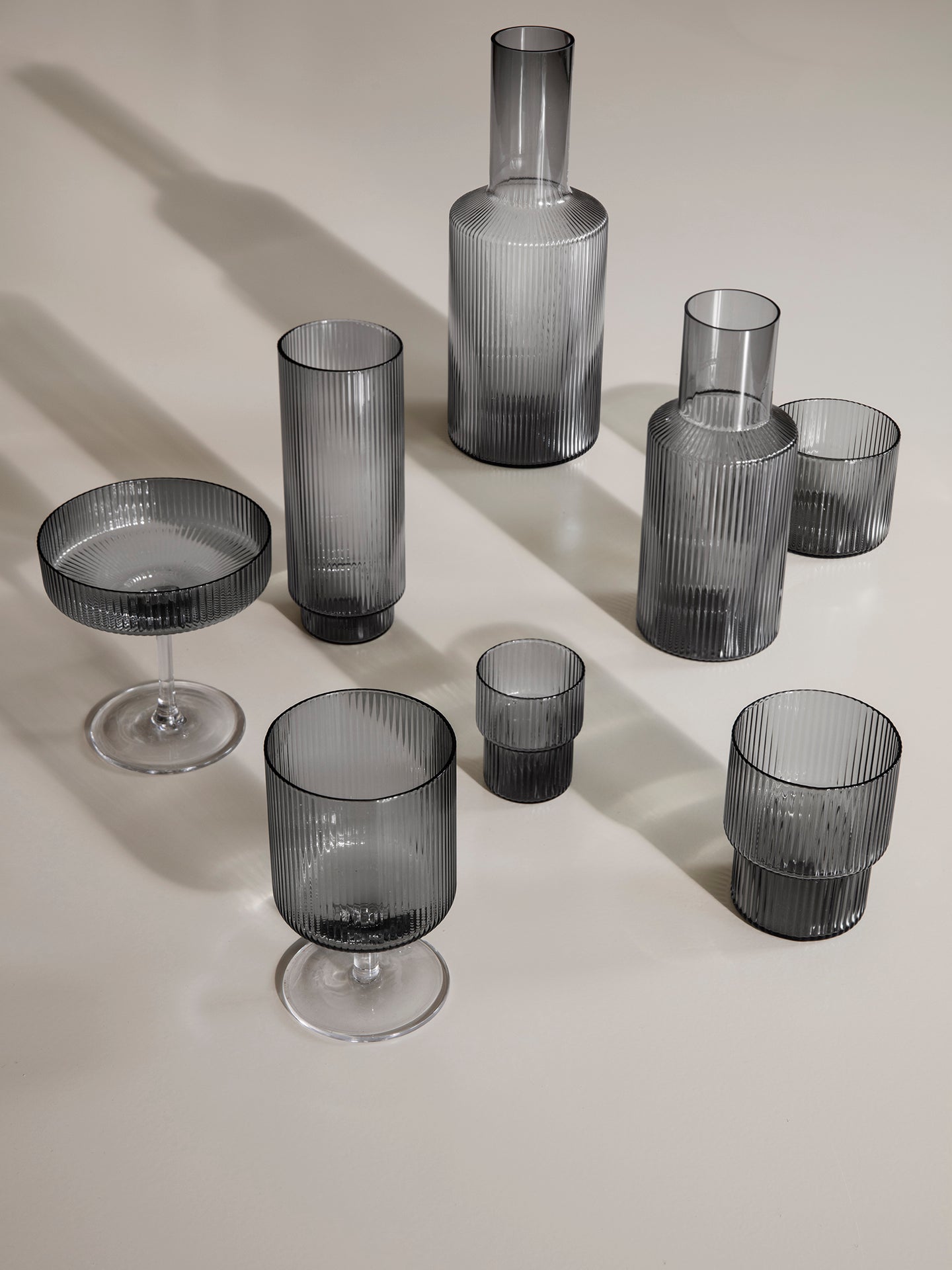 Set van cocktailglazen RIPPLE LONG DRINK gerookt glas