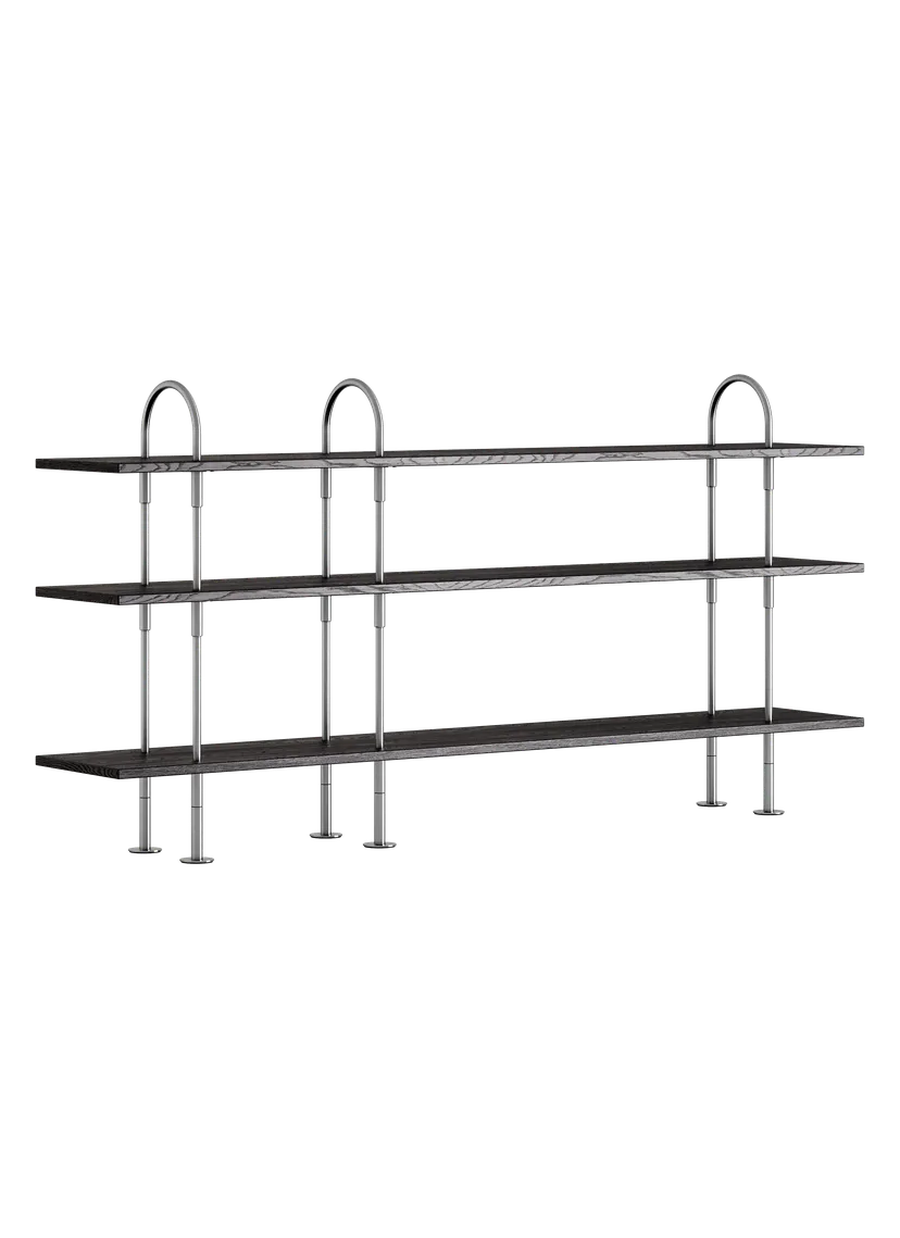 KAST KEEN donker essen hout met satijnen stalen frame