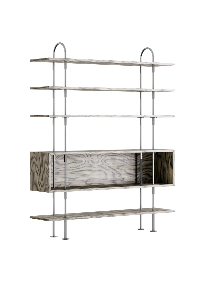 KEEN BOX Shelf gray wood with satin steel frame