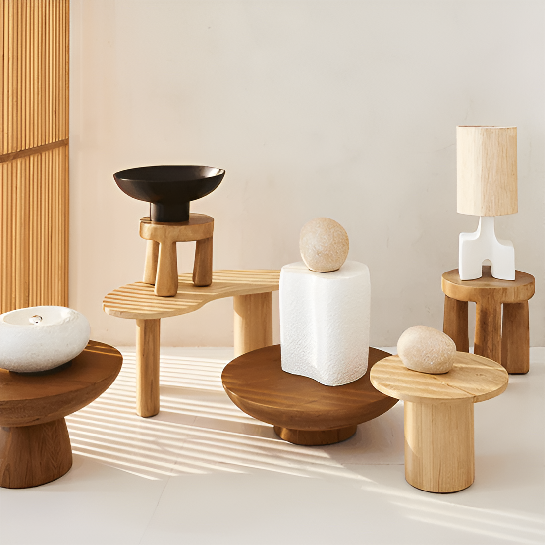 Tafellamp HIKARI met keramische voet en zandkleurige lampenkap