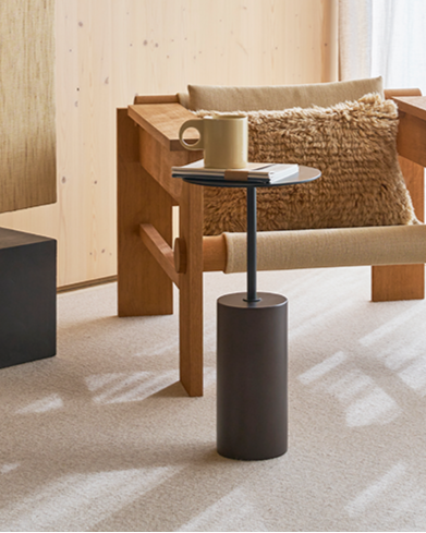 MACY A Beistelltisch schwarze Platte mit Holzsockel