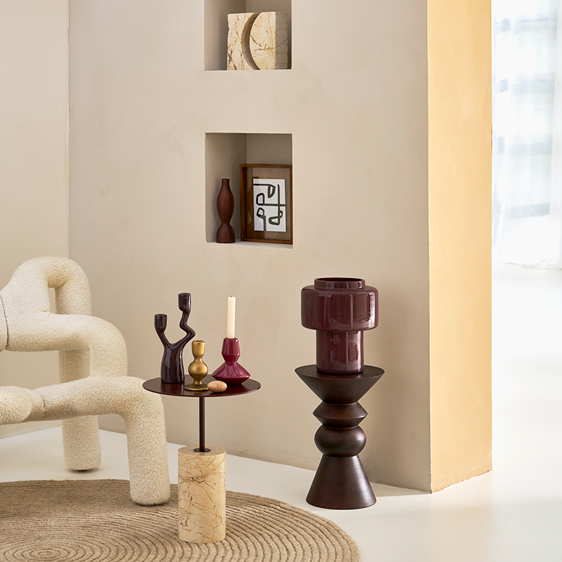 Zijtafel MACY B bruin met marmeren basis