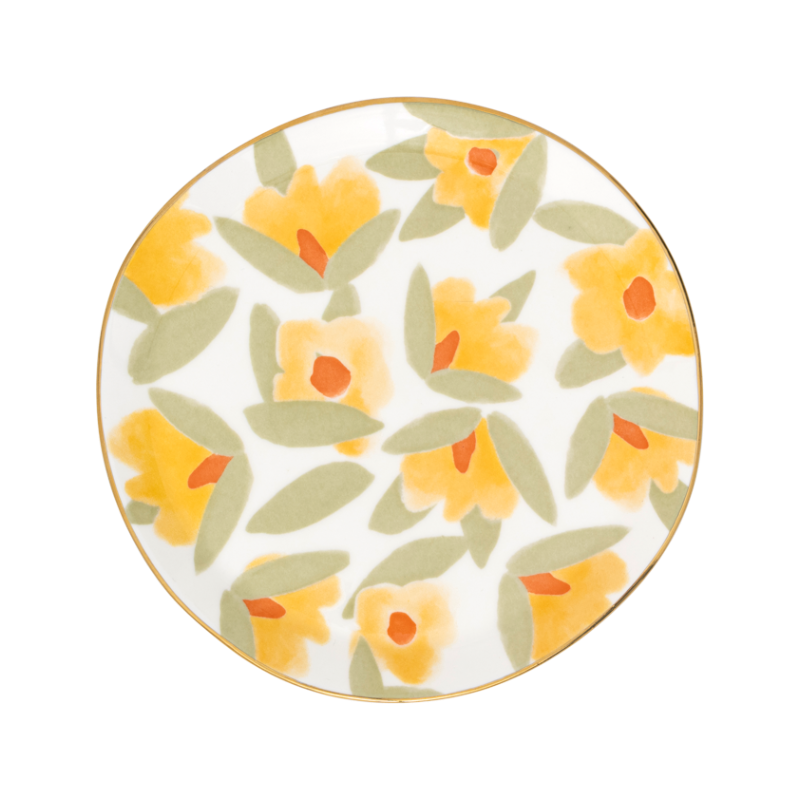 LILJA Plate Yellow Floral Motif