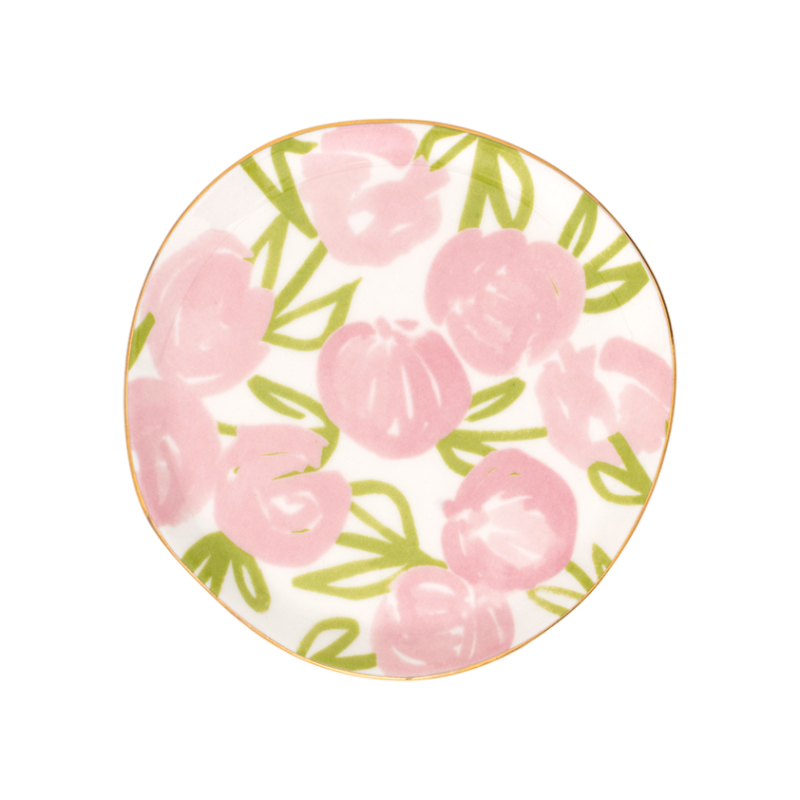 GOOD MORNING pink floral motif plate set