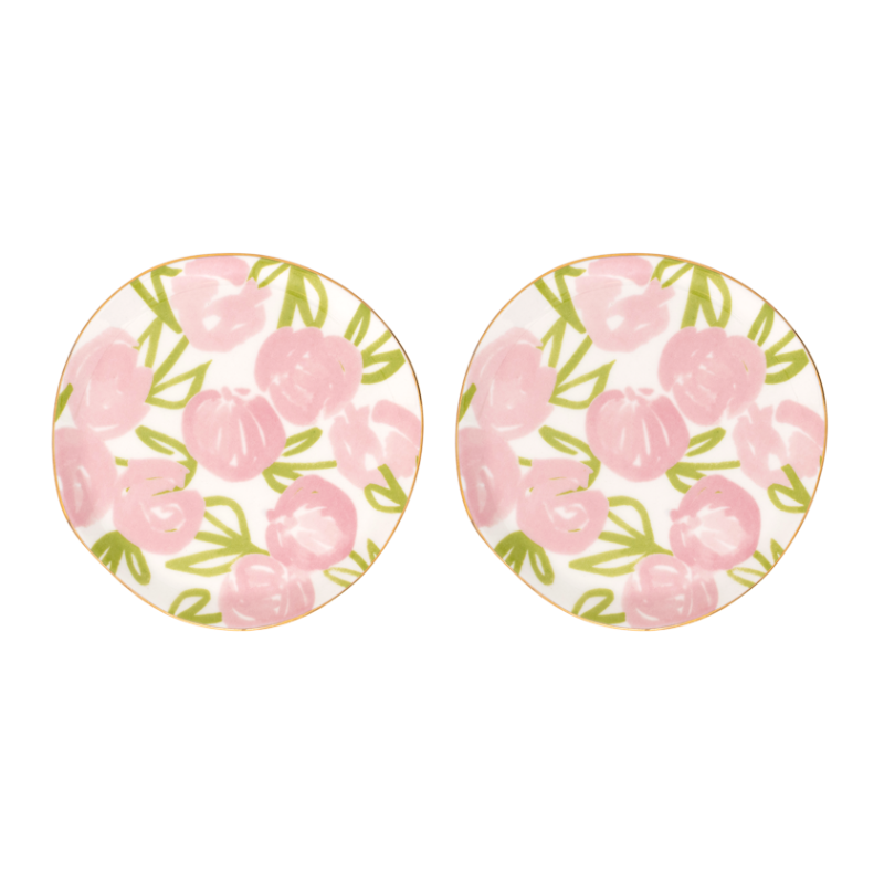 GOOD MORNING pink floral motif plate set