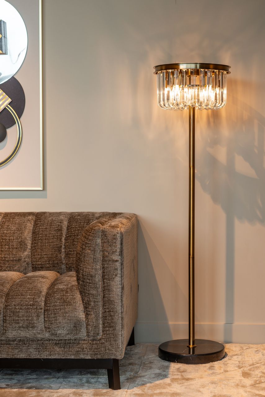 Vloerlamp DAGMAR glas met zwarte voet