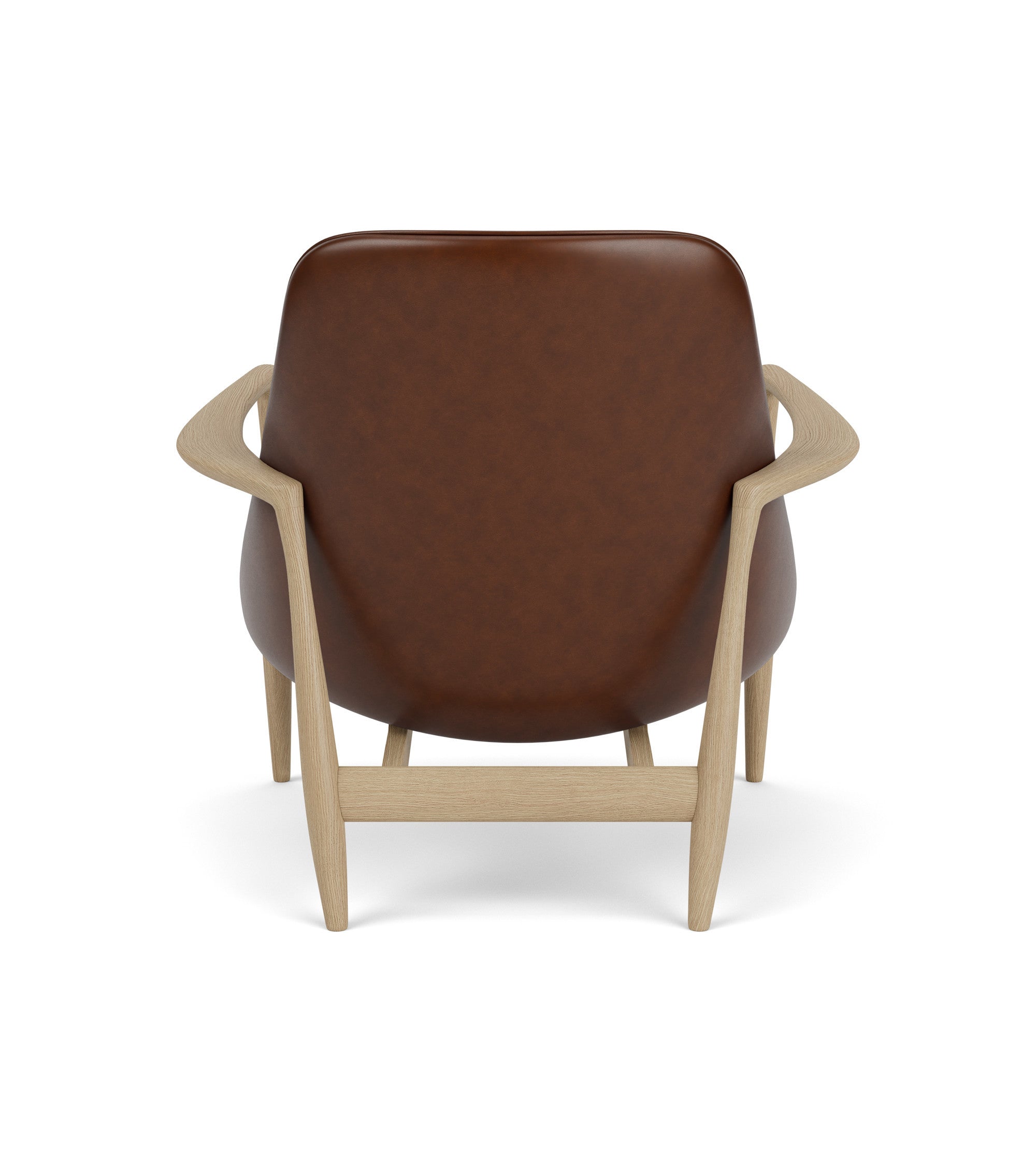 Fauteuil ELIZABETH bruin leer met eiken basis