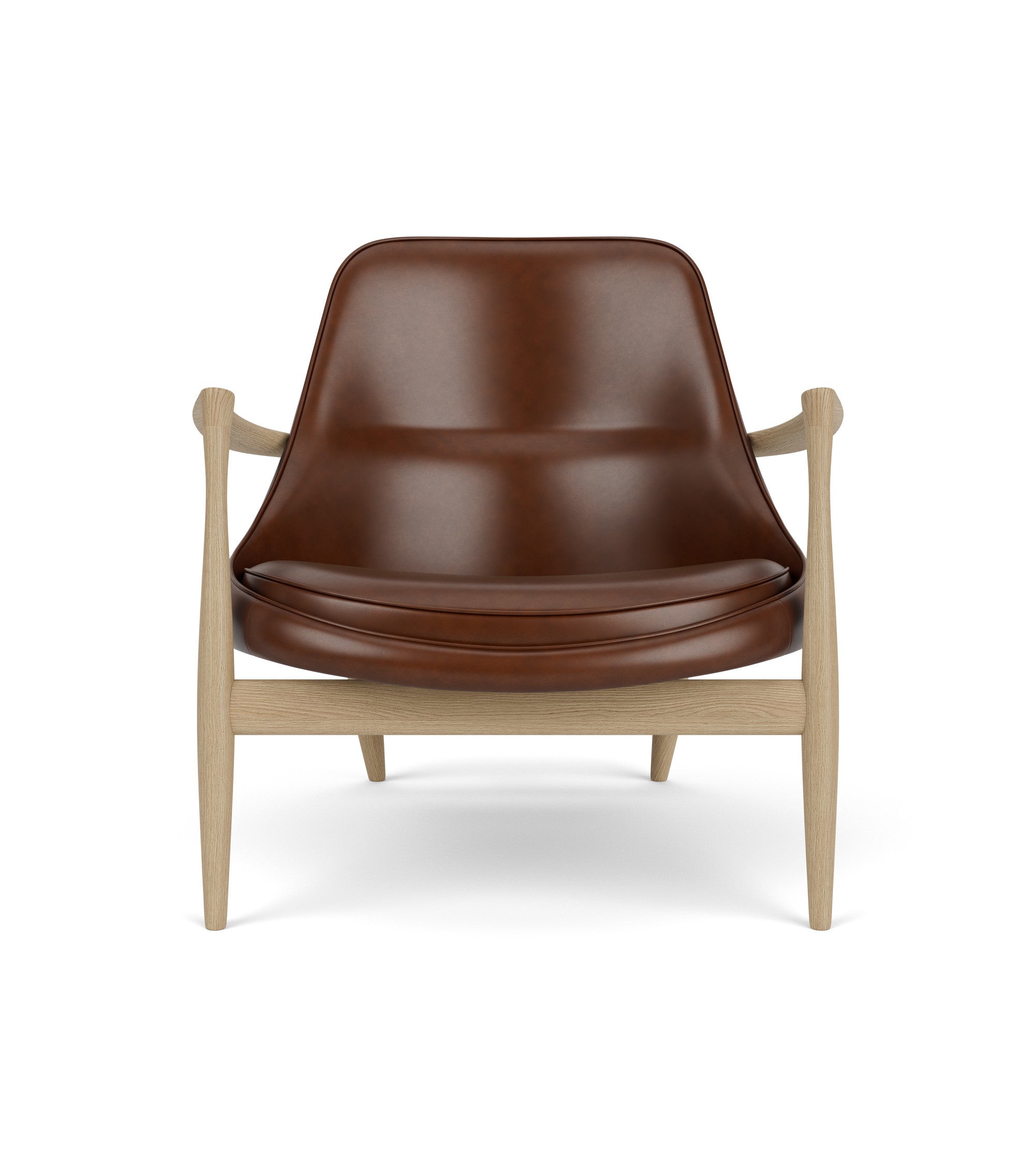 Fauteuil ELIZABETH bruin leer met eiken basis
