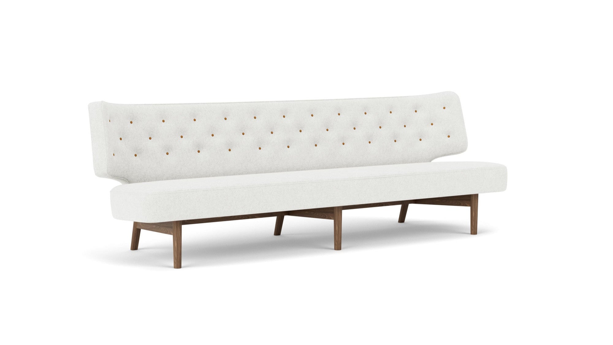 Driepersoonsbank RADIOHUS lichtgrijs met notenhouten basis