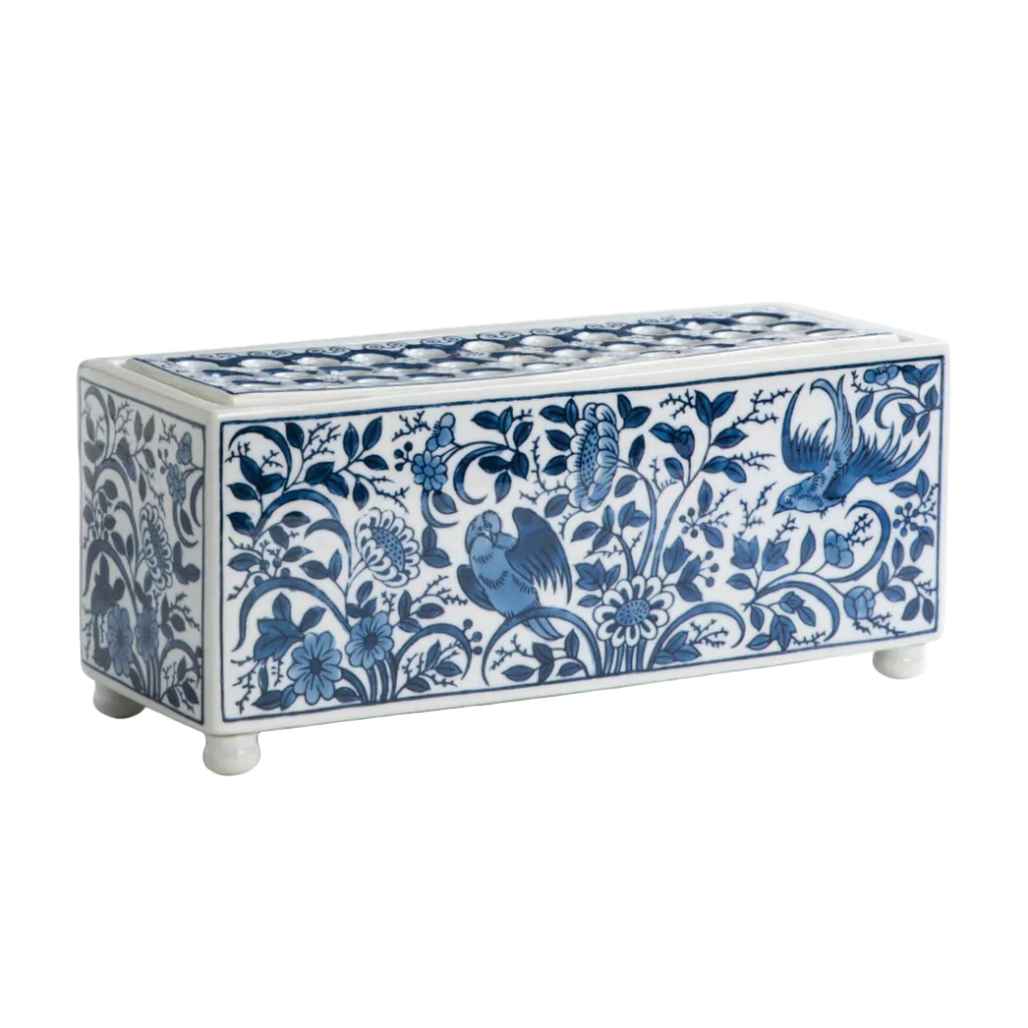 WHITE FLOWERBRICK VASE with blue