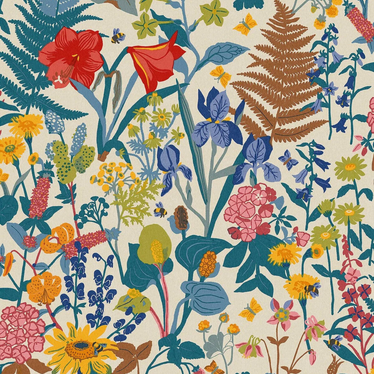 Beige STUGRABATT Wallpaper with Floral Motif in Blue