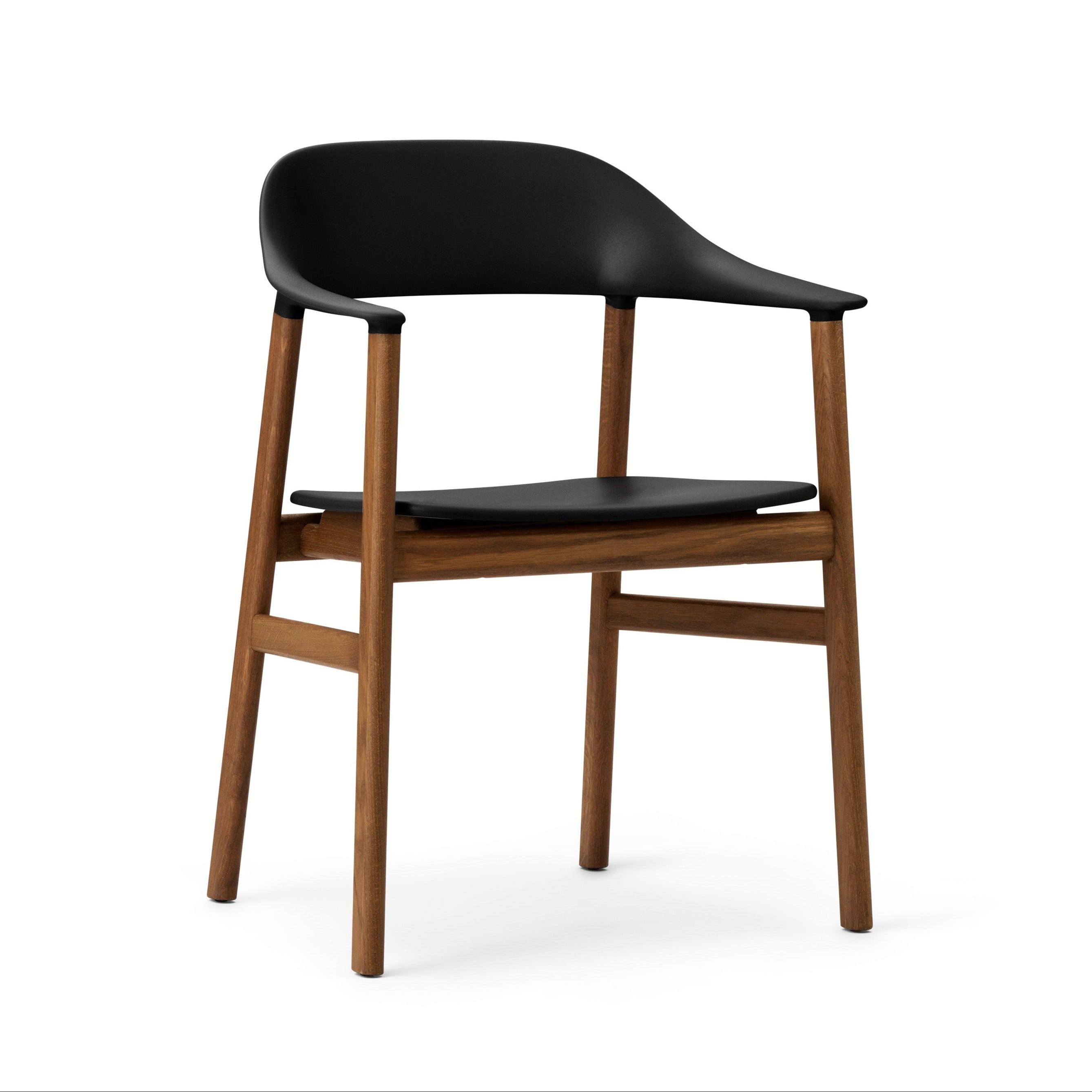 HERIT armstoel zwart met een donkere eiken basis