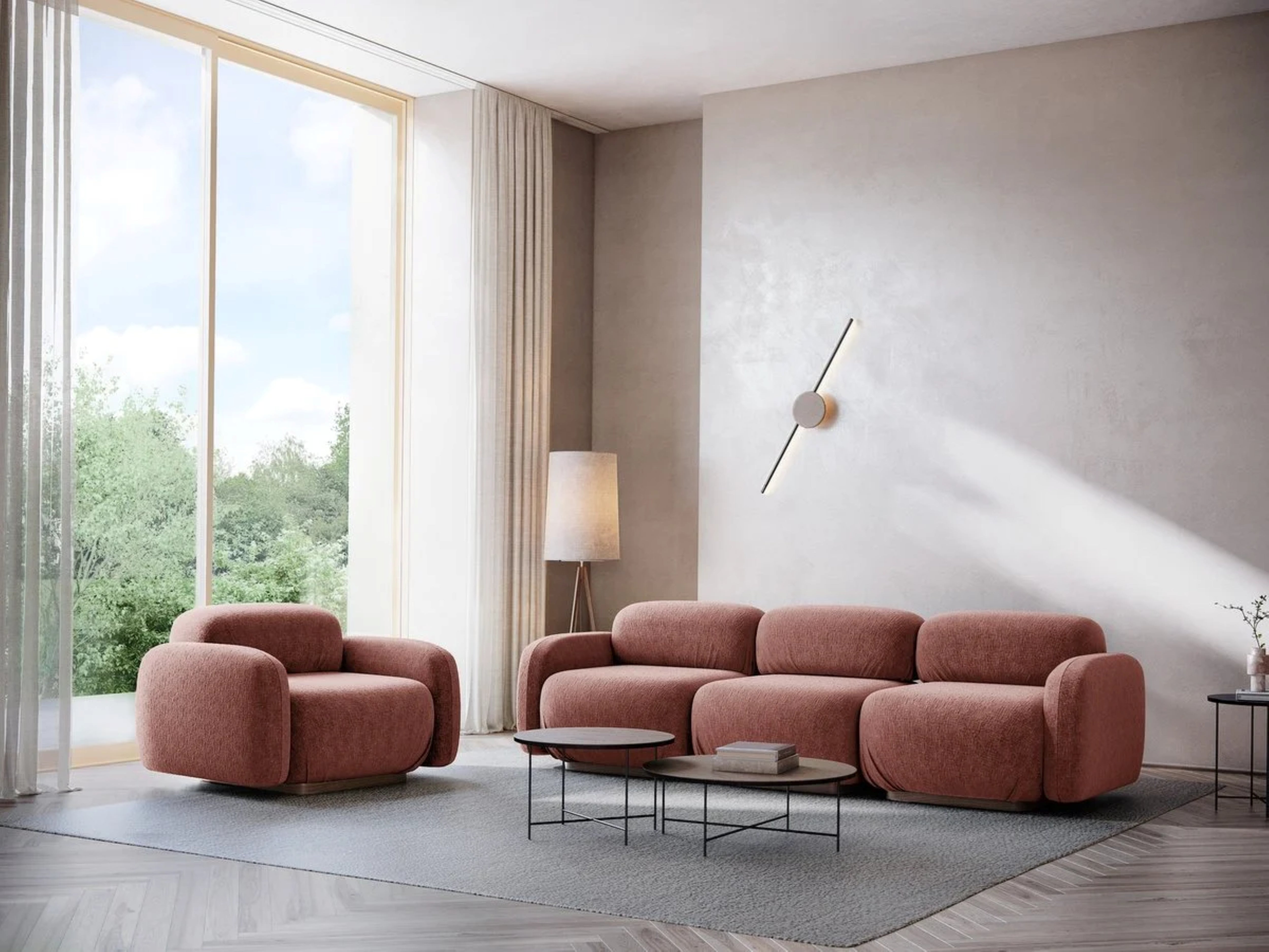 Modulares 3-Sitzer-Sofa AILANI puderrosa Boucle
